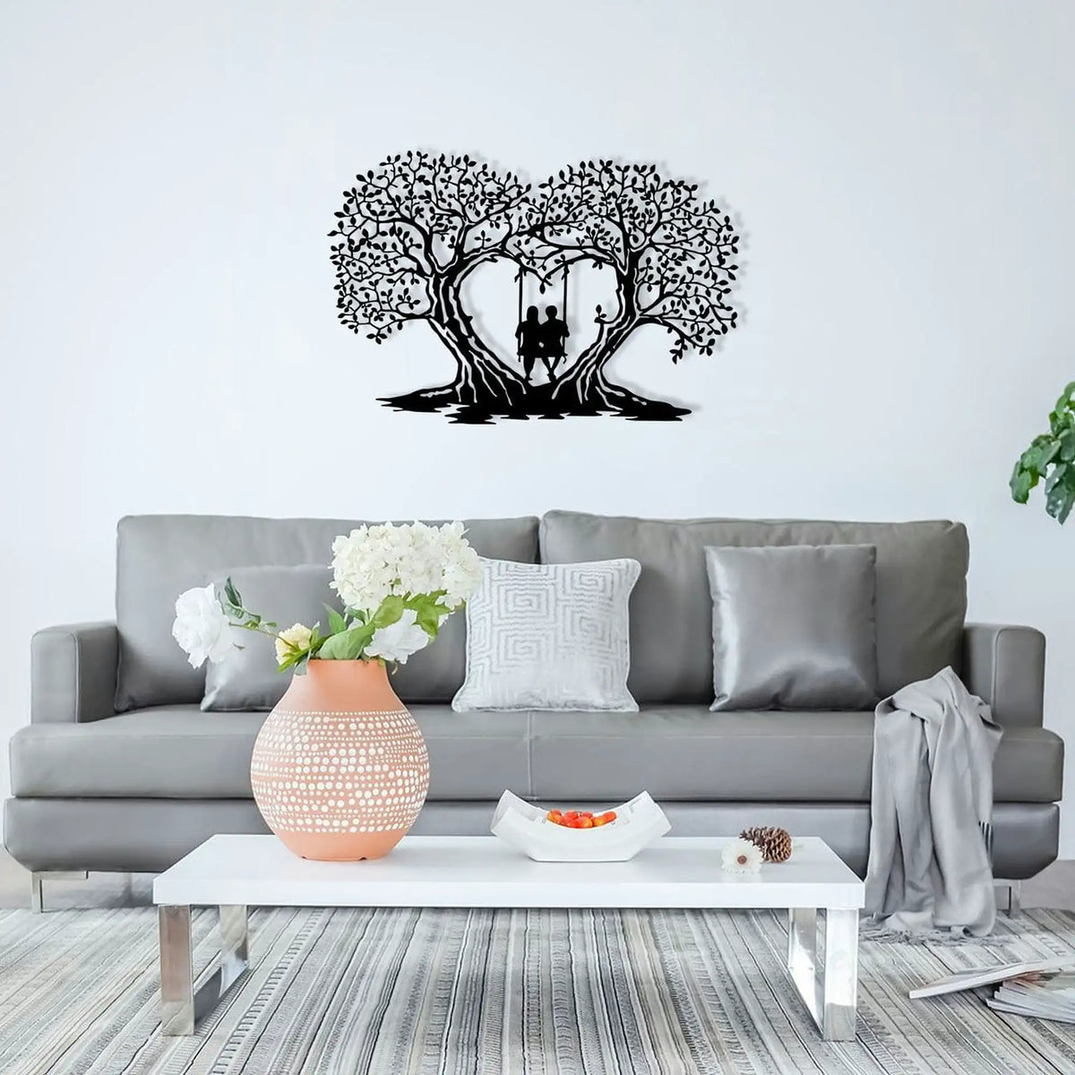 Decoratiune perete LOVE, negru, metal, 65x43 cm