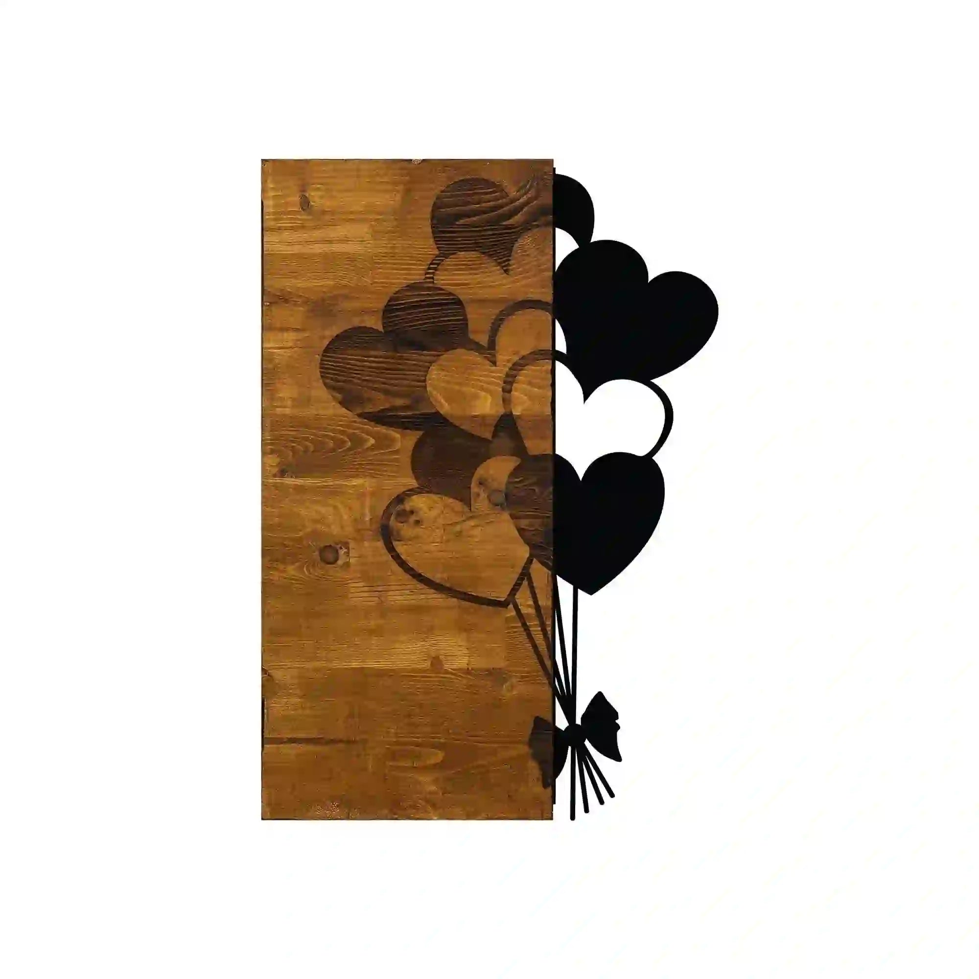 Decoratiune perete LOVE, nuc/negru, lemn/metal, 39x58 cm