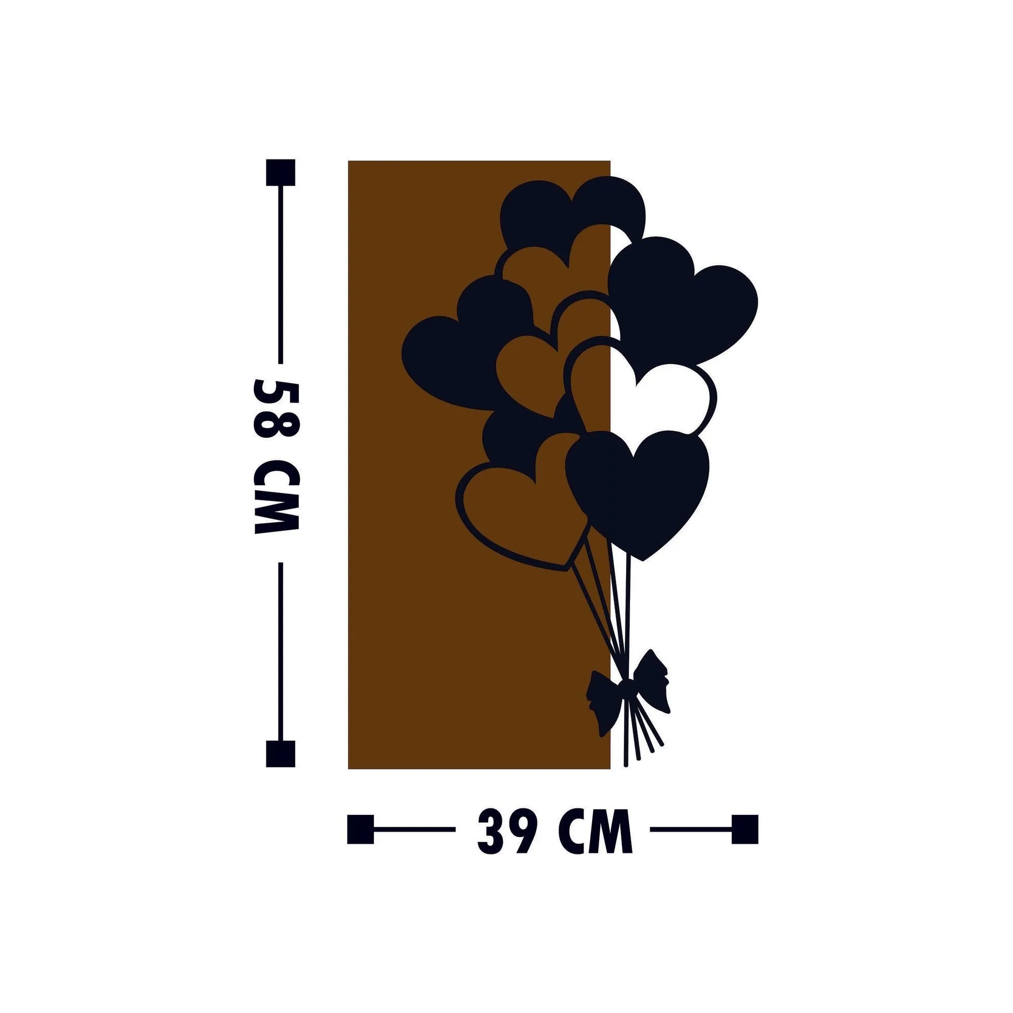 Decoratiune perete LOVE, nuc/negru, lemn/metal, 39x58 cm