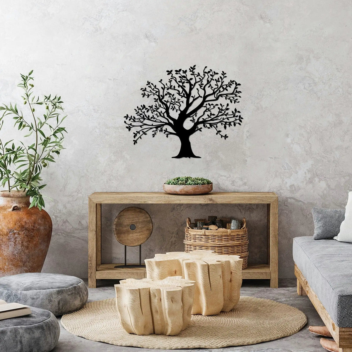 Decoratiune perete MONUMENTAL TREE-515, negru, metal, 70x54 cm