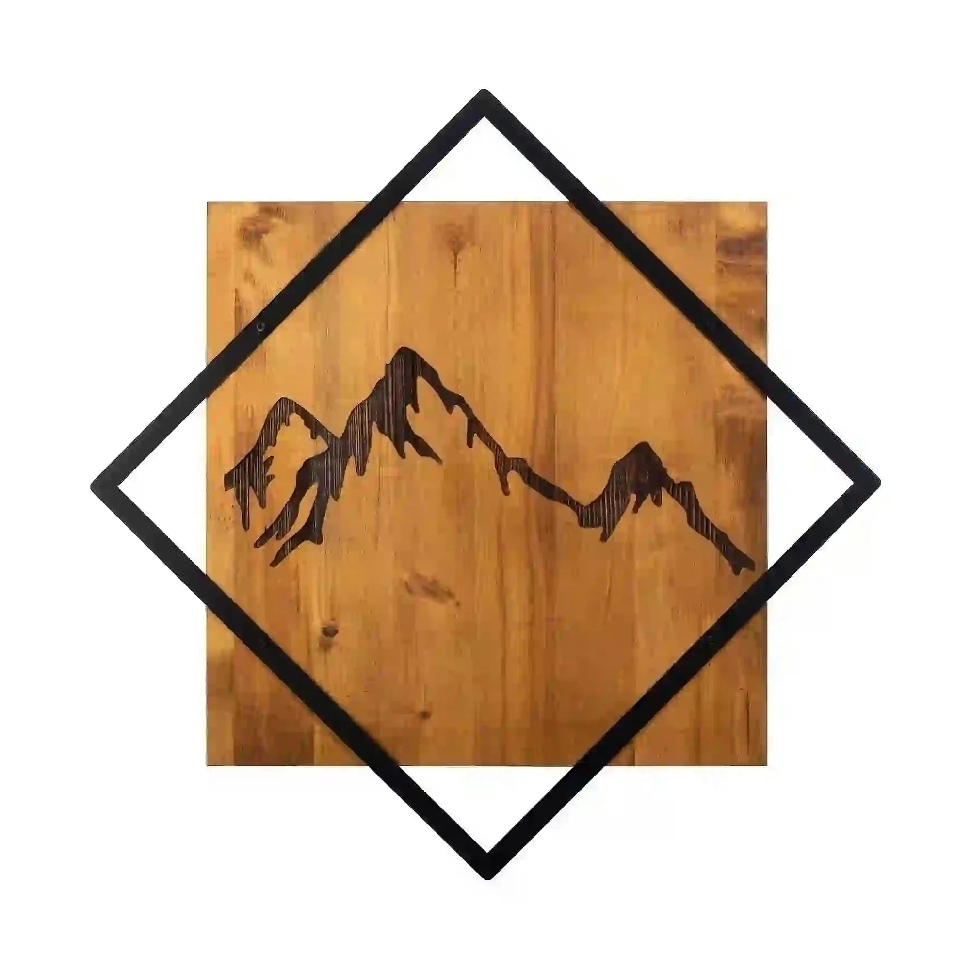Decoratiune perete MOUNTAIN 2, stejar/negru, lemn/metal, 54x54 cm