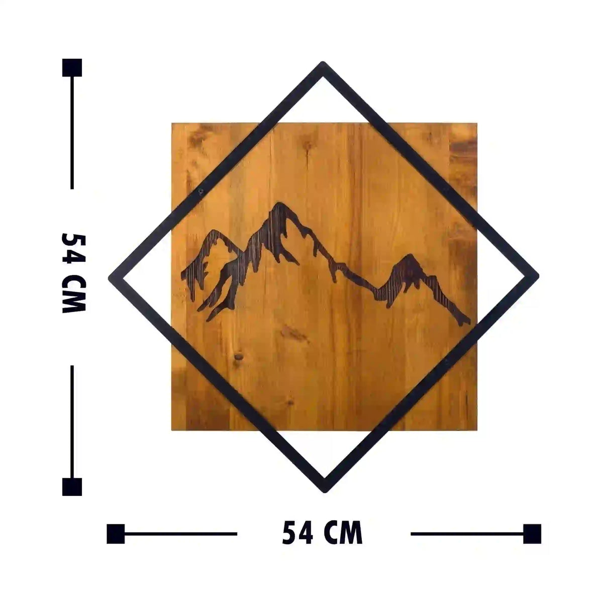 Decoratiune perete MOUNTAIN 2, stejar/negru, lemn/metal, 54x54 cm