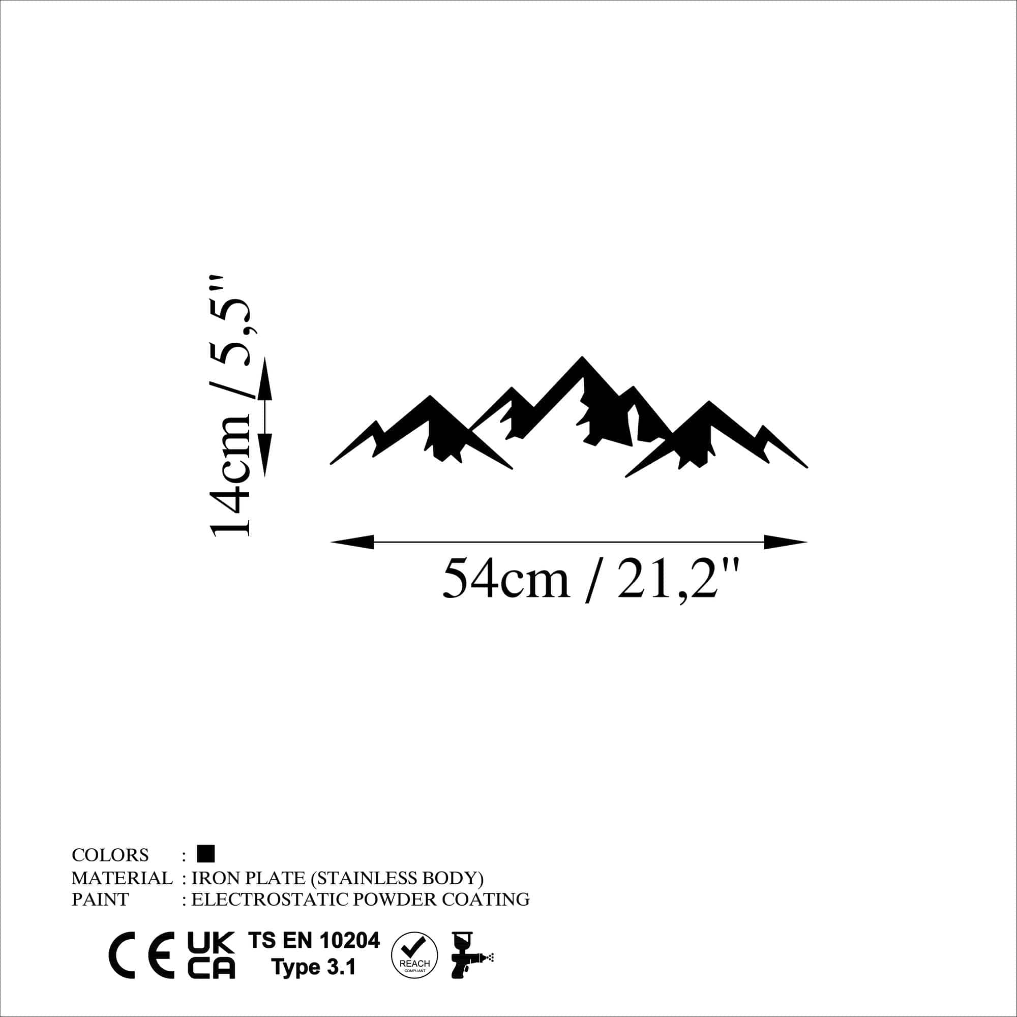 Decoratiune perete MOUNTAIN-7, negru, metal, 54x14 cm