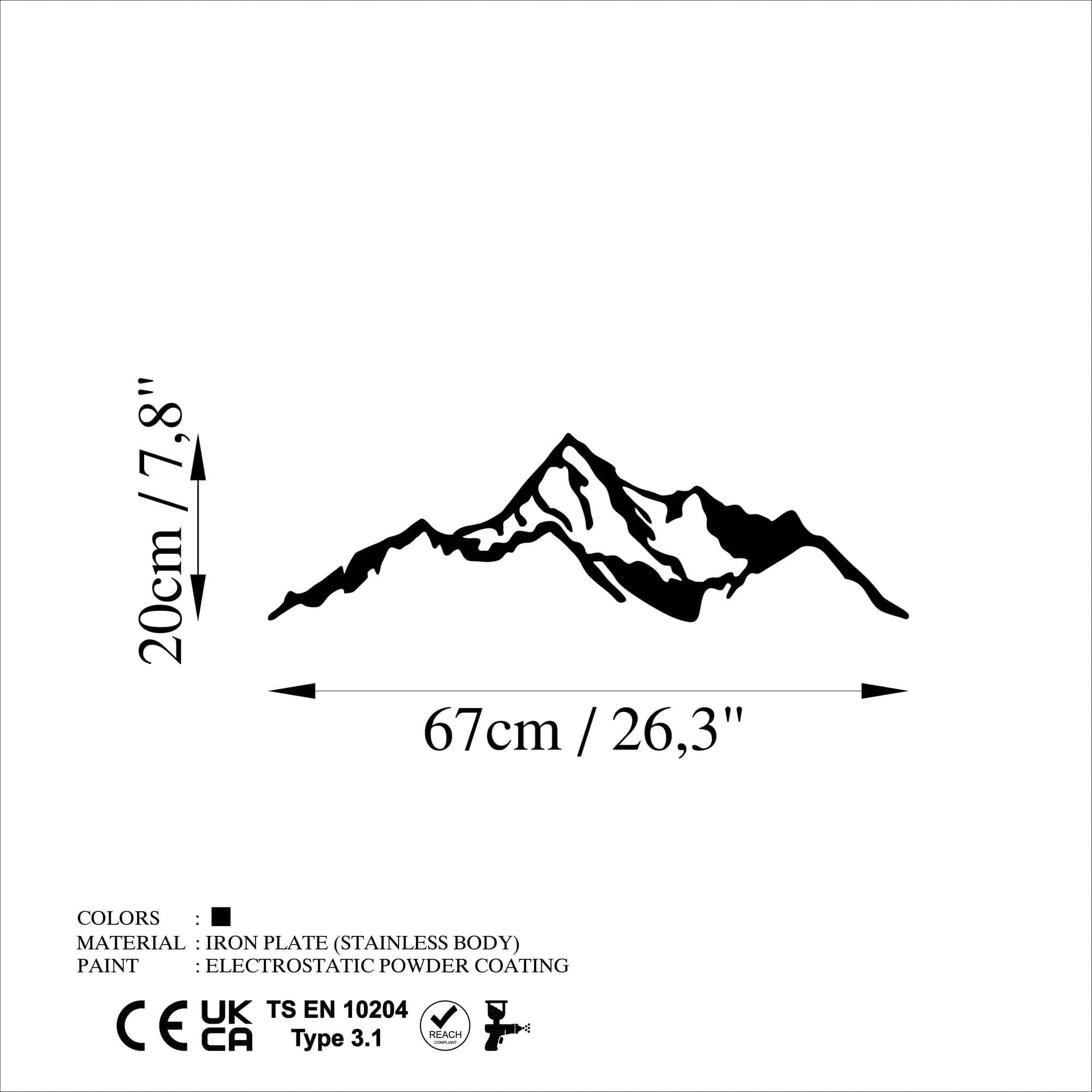 Decoratiune perete MOUNTAIN-9, negru, metal, 67x20 cm