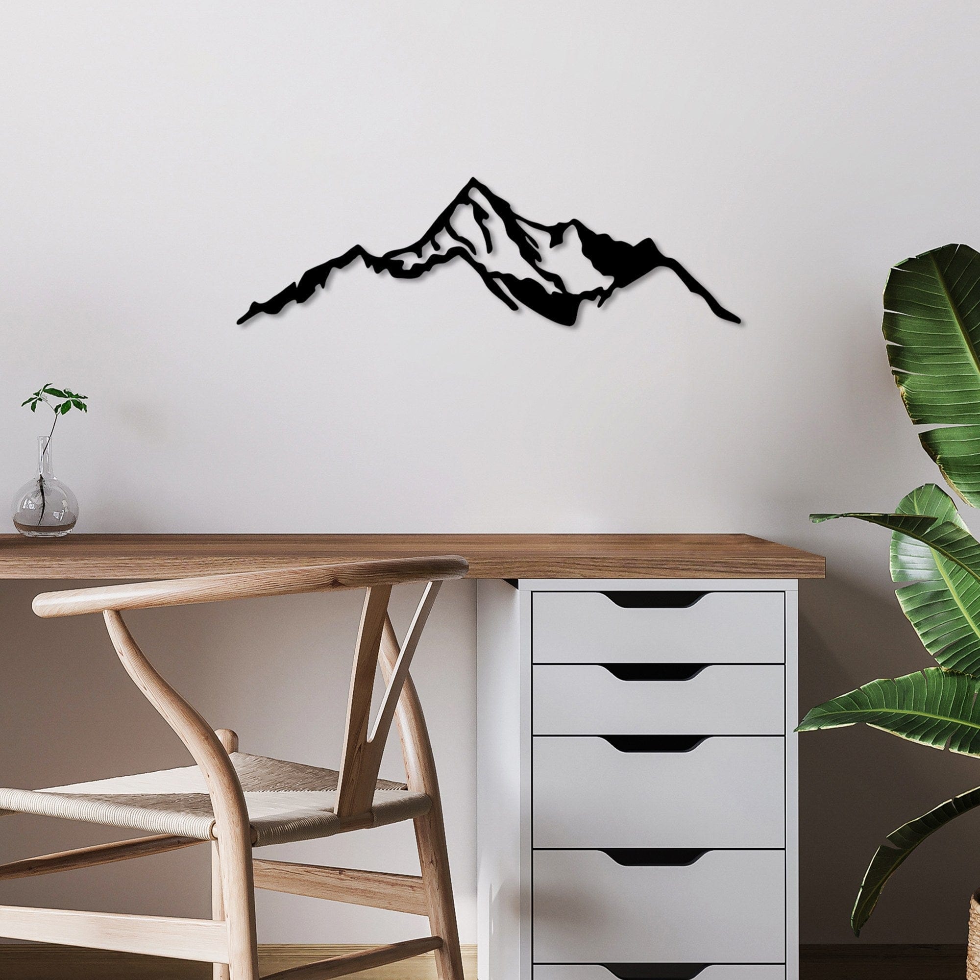 Decoratiune perete MOUNTAIN-9, negru, metal, 67x20 cm