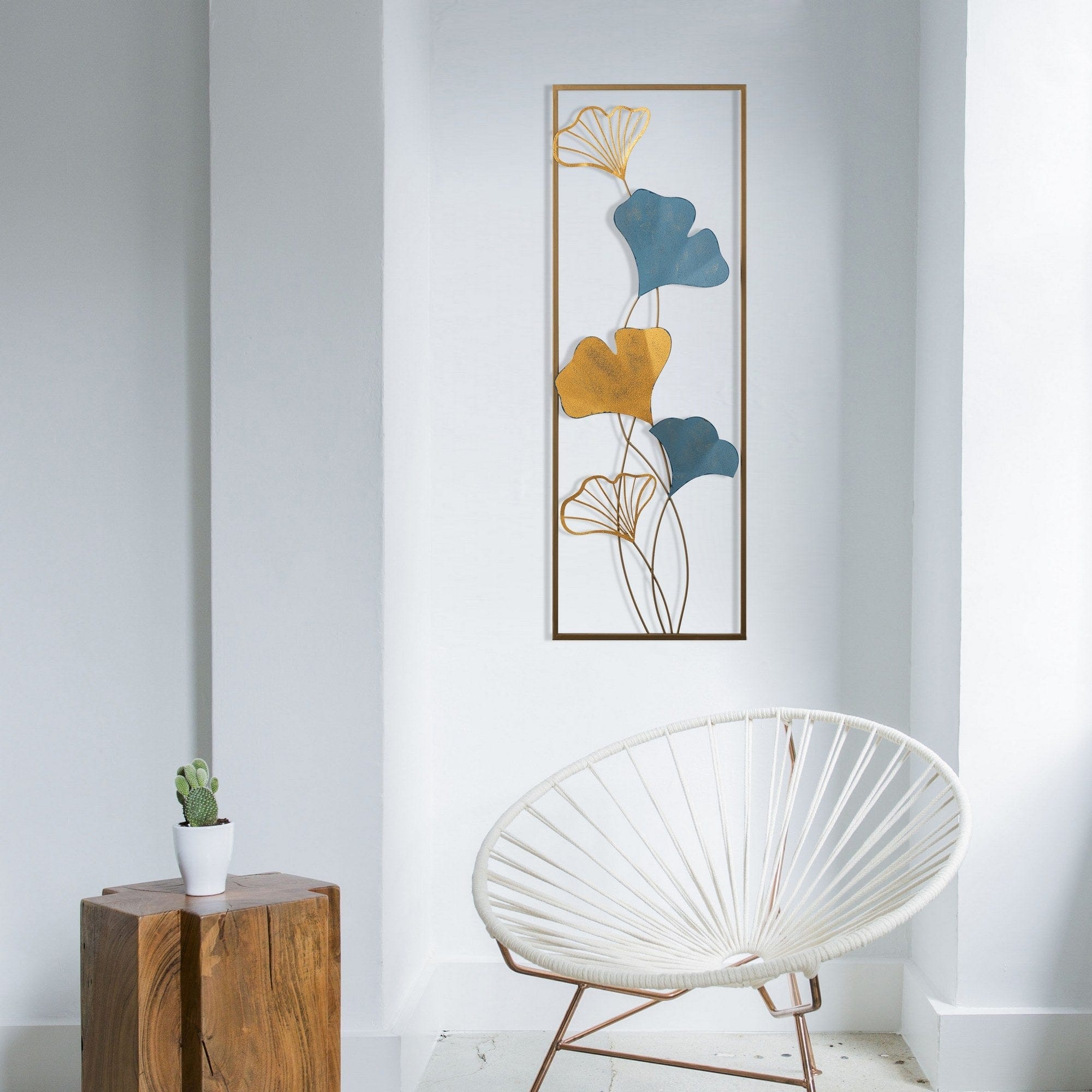 Decoratiune perete NADIDE-2, auriu/albastru, metal, 32x90 cm