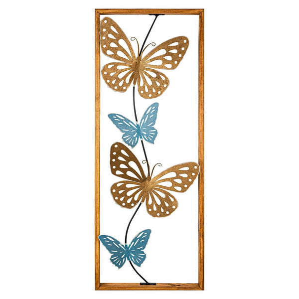 Decoratiune perete NAYINO, auriu/albastru, metal, 34x4x90 cm