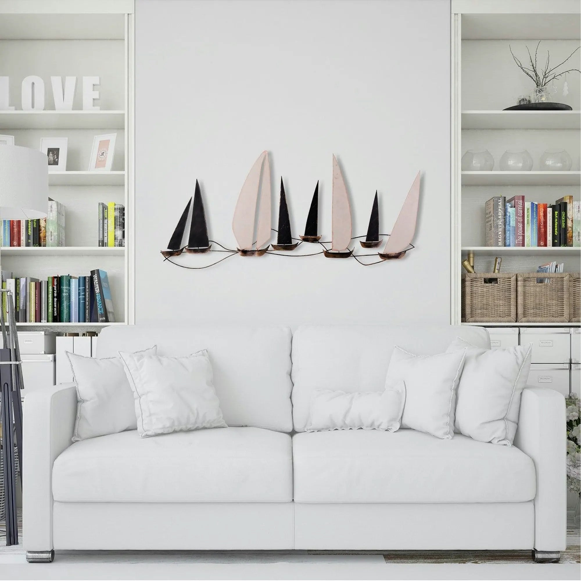 Decoratiune perete OCEAN, negru/bej, metal, 117x1x52 cm