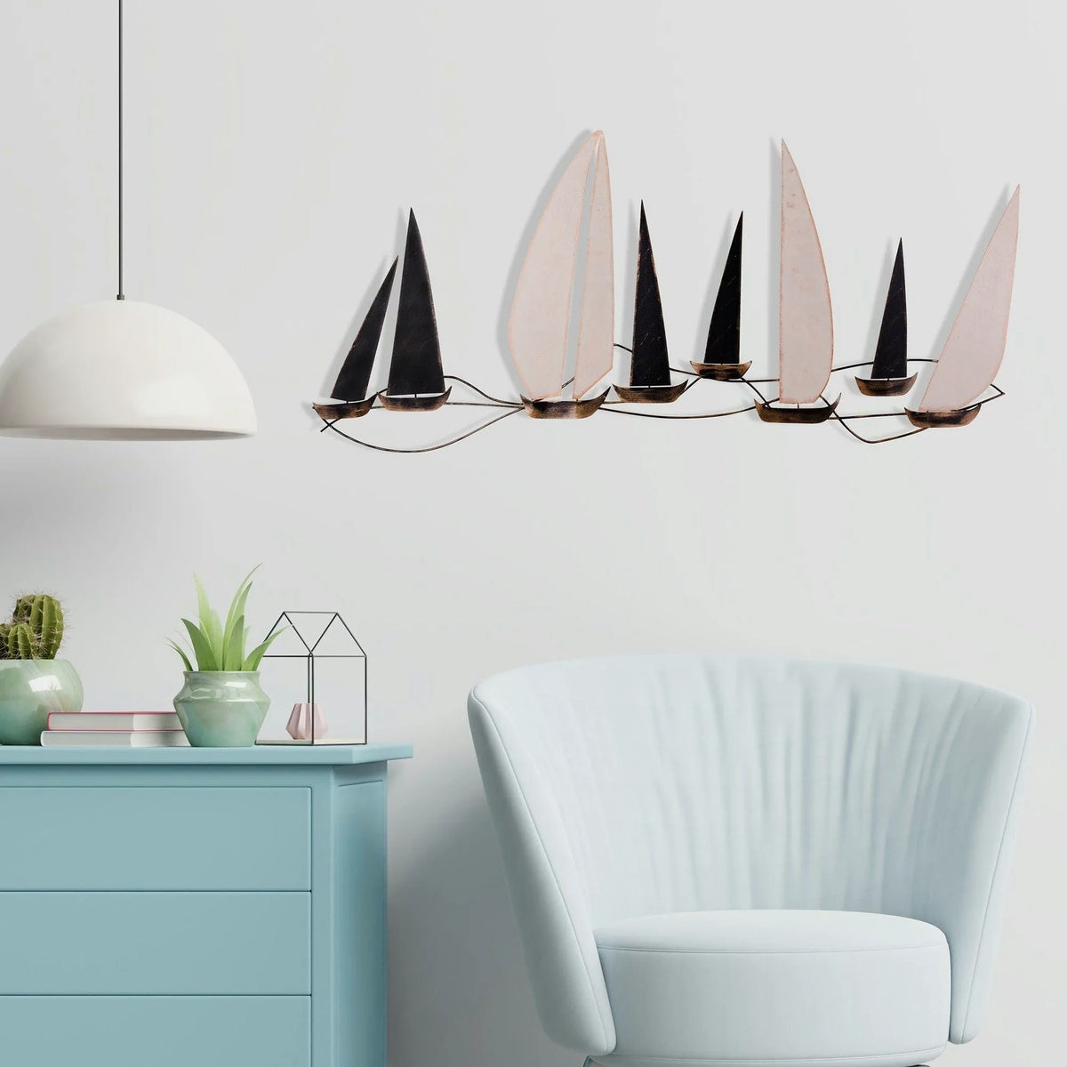 Decoratiune perete OCEAN, negru/bej, metal, 117x1x52 cm
