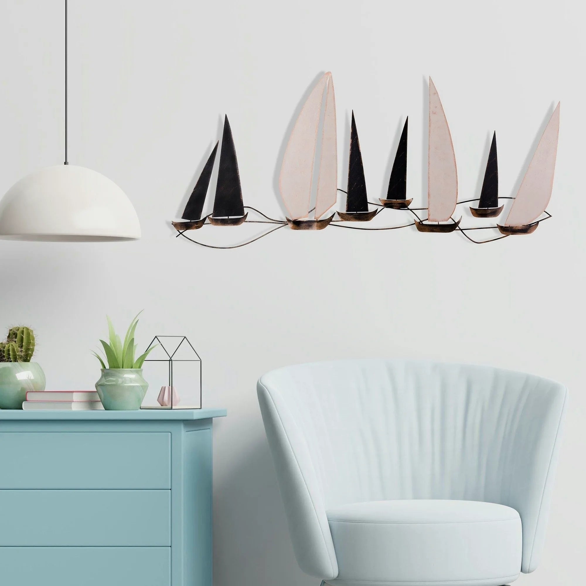 Decoratiune perete OCEAN, negru/bej, metal, 117x1x52 cm