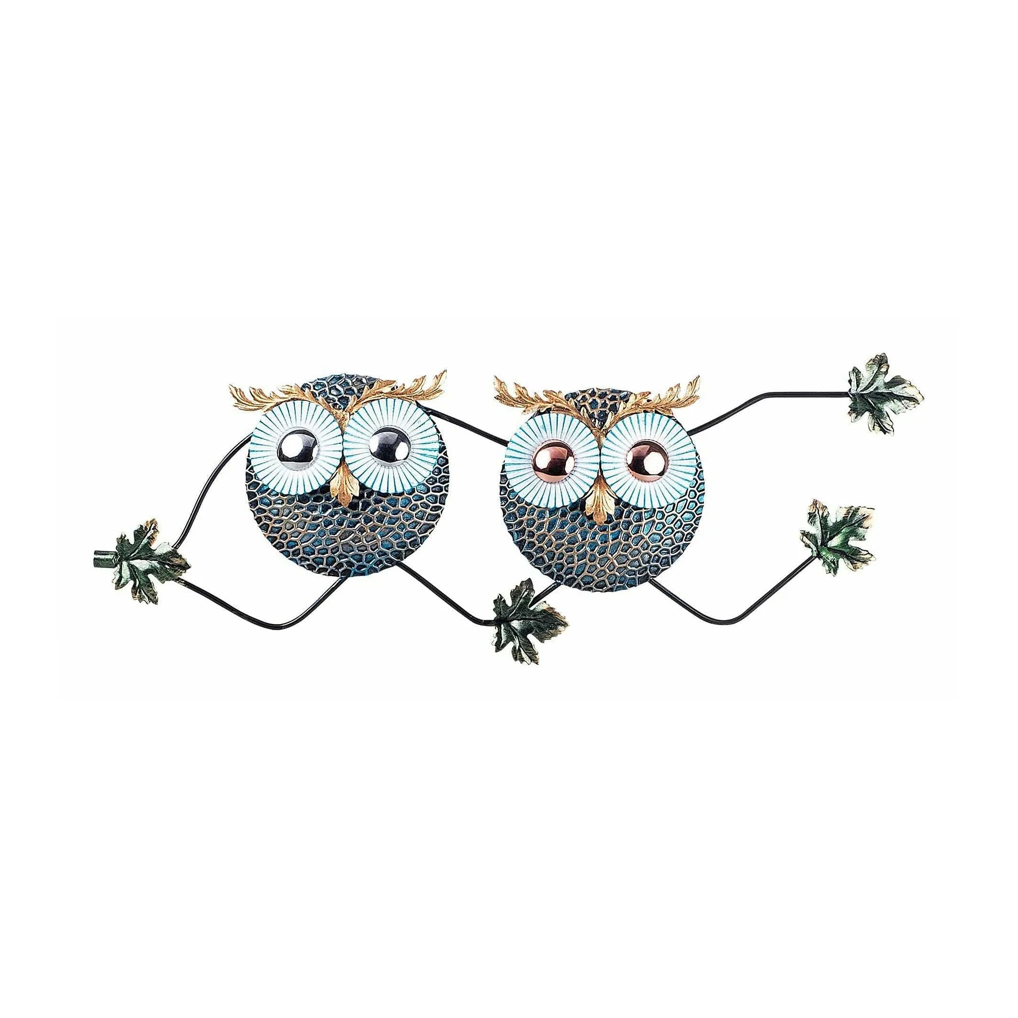 Decoratiune perete OWL 3, abastru/auriu, metal, 77x28 cm
