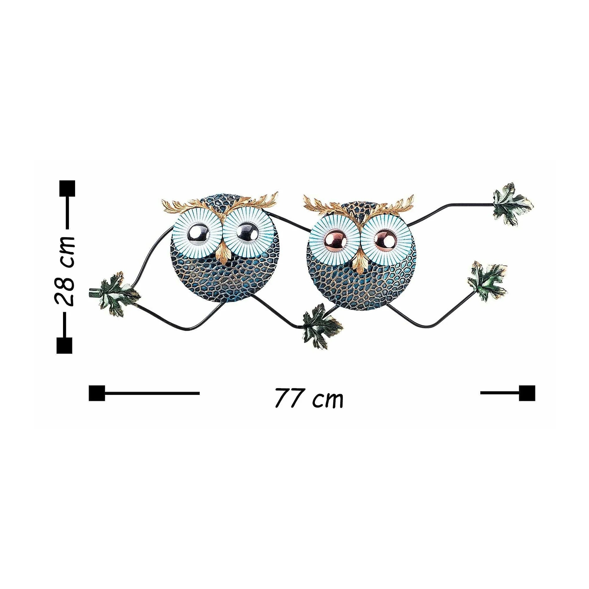 Decoratiune perete OWL 3, abastru/auriu, metal, 77x28 cm