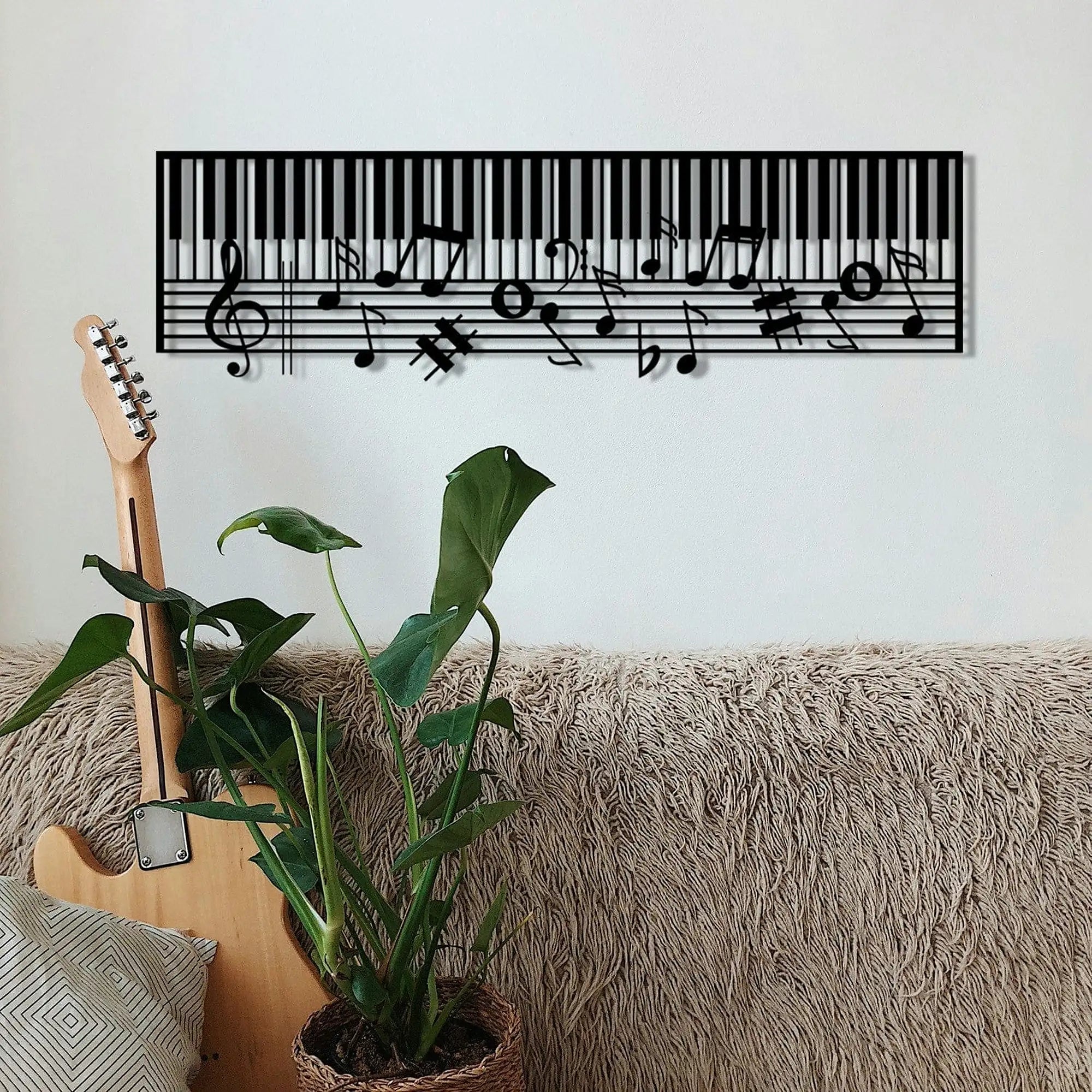 Decoratiune perete PIANO- M121, negru, metal, 70x30 cm