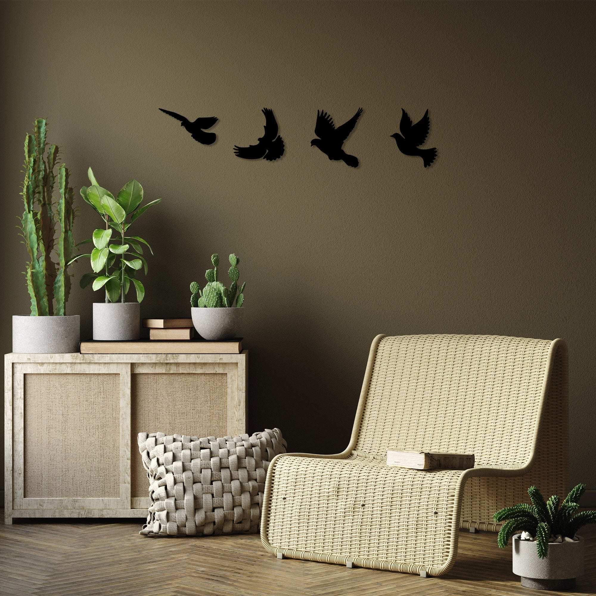 Decoratiune perete PIGEONS- 293, negru, metal