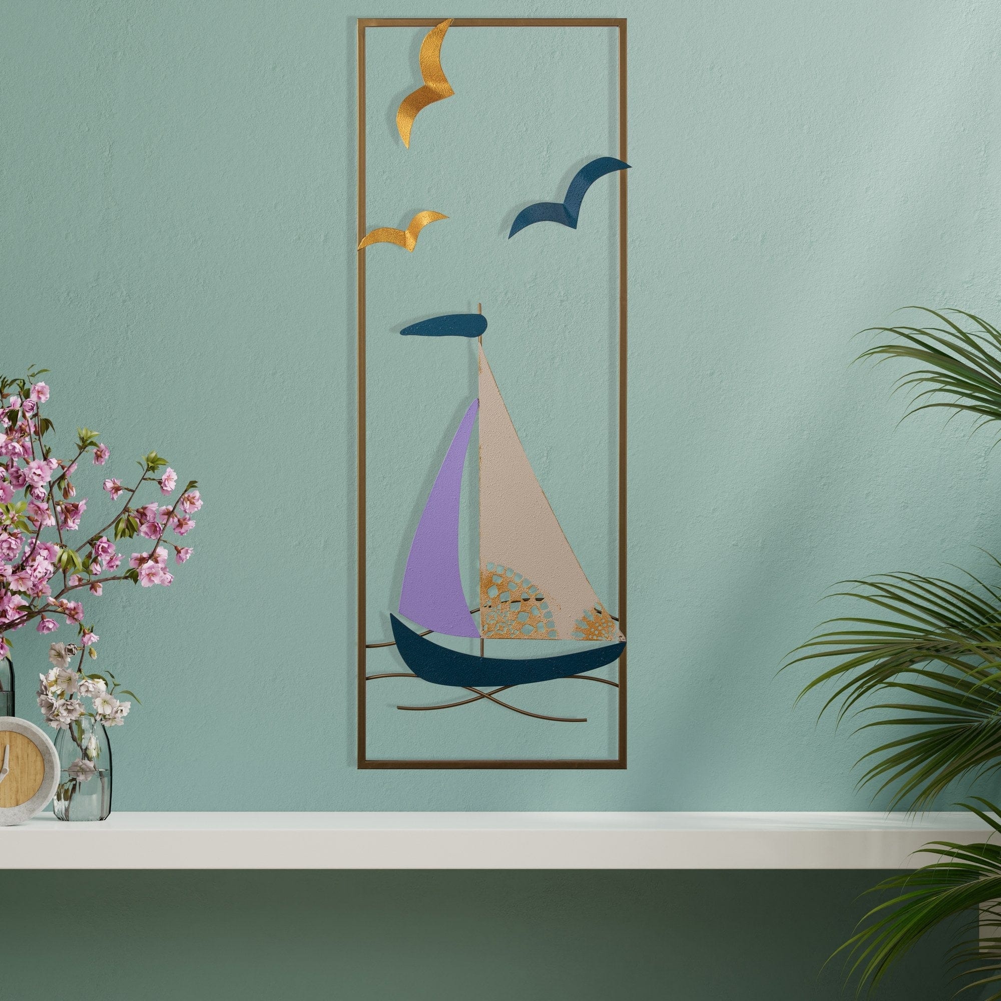 Decoratiune perete PORT DE CANNES-2, multicolor, metal, 32x90 cm