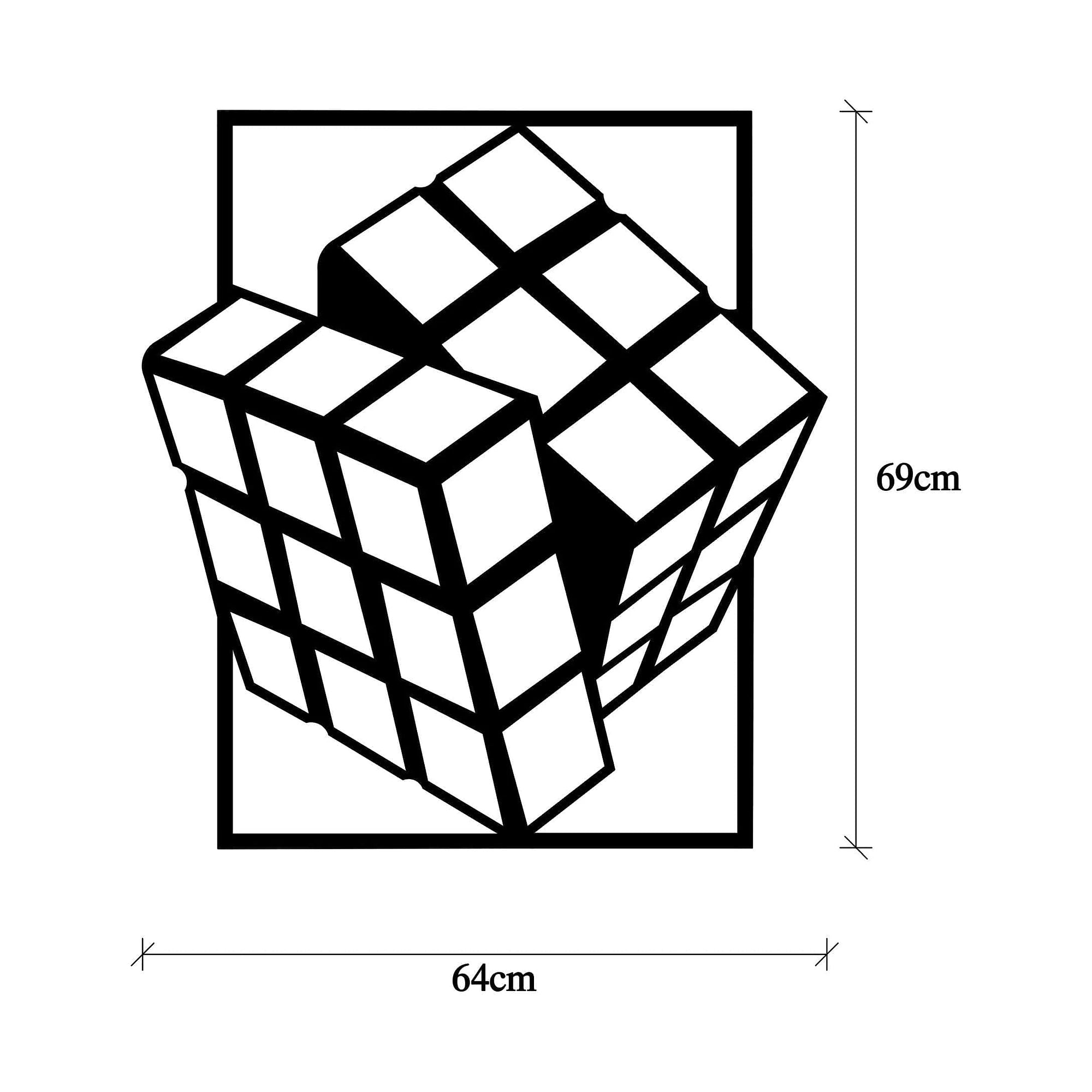 Decoratiune perete RUBIK'S CUBE, negru, metal, 64x69 cm