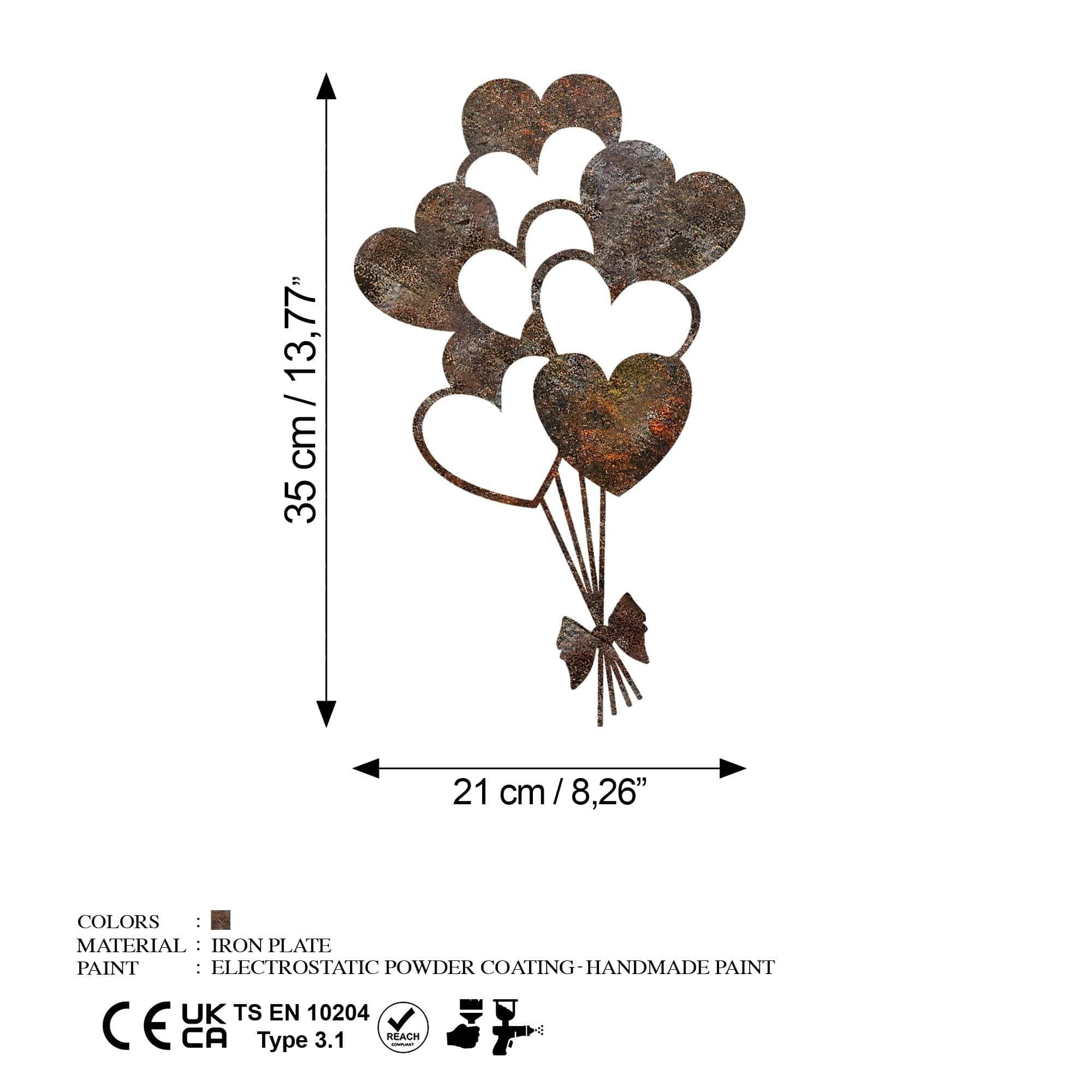 Decoratiune perete RUSTY HEART 1, maro, metal, 21x35 cm