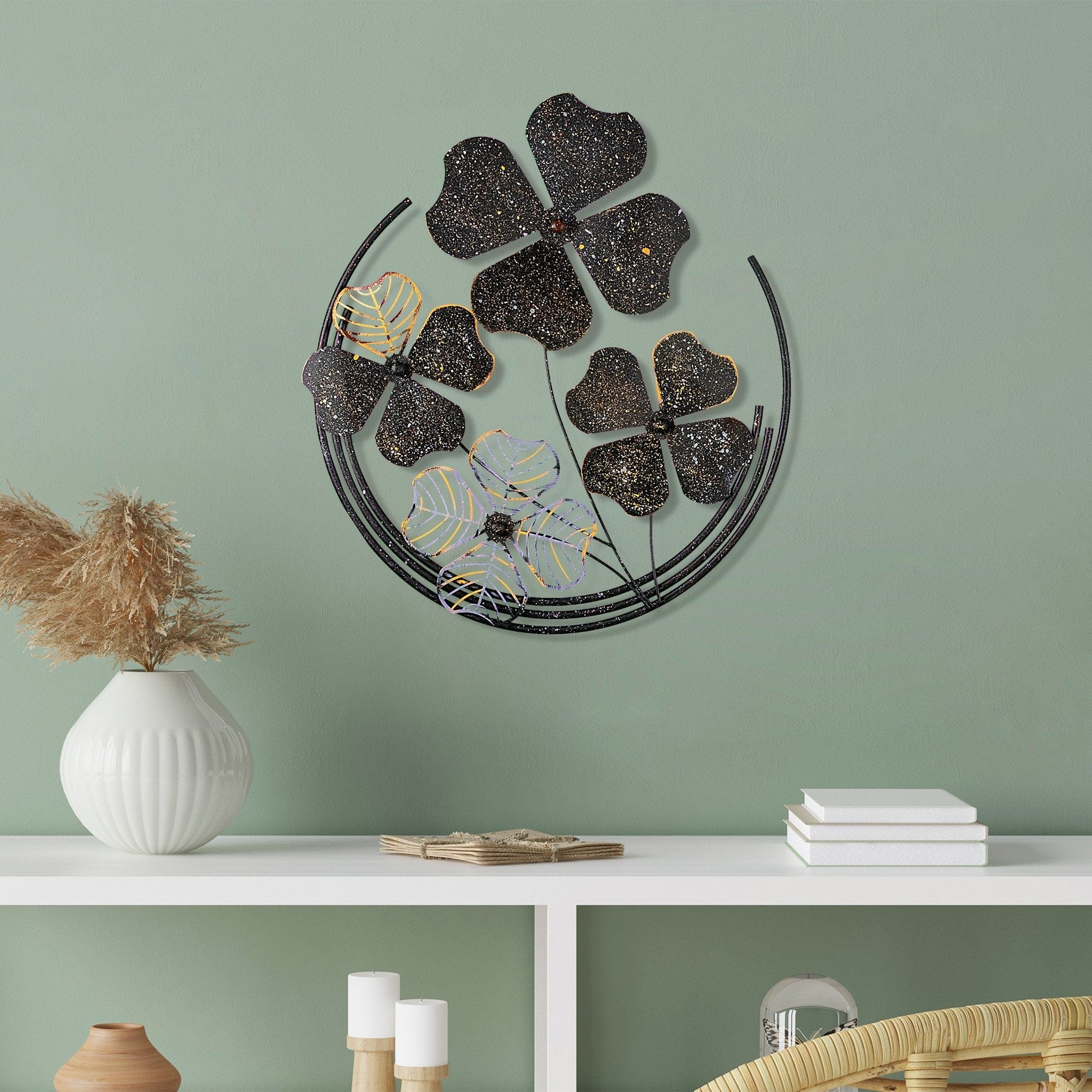 Decoratiune perete SHIHEZI 3, negru/auriu, metal, 50x4x50 cm