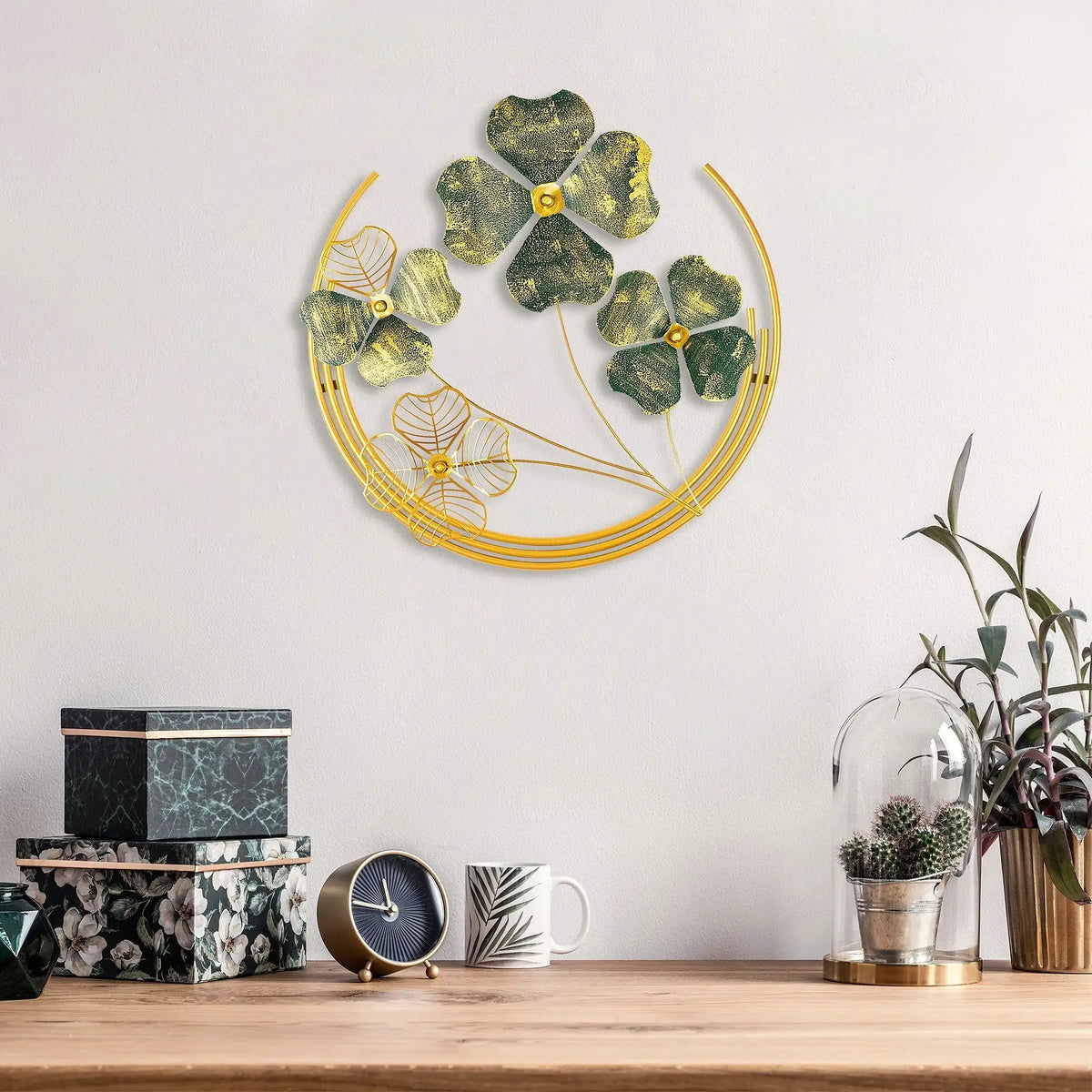 Decoratiune perete SHIHEZI, auriu/verde, metal, 50x50 cm