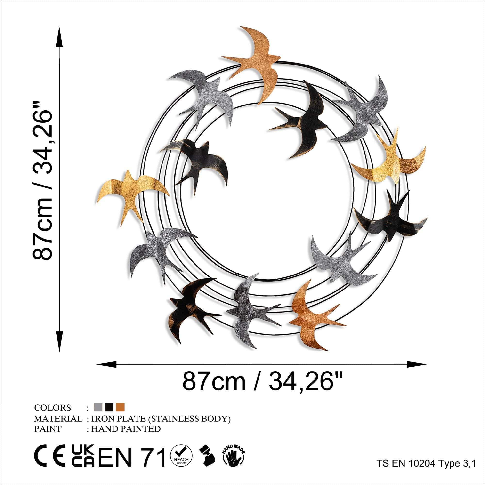 Decoratiune perete SPIRAL FLOCK 6, multicolor, metal, 87x5x87 cm