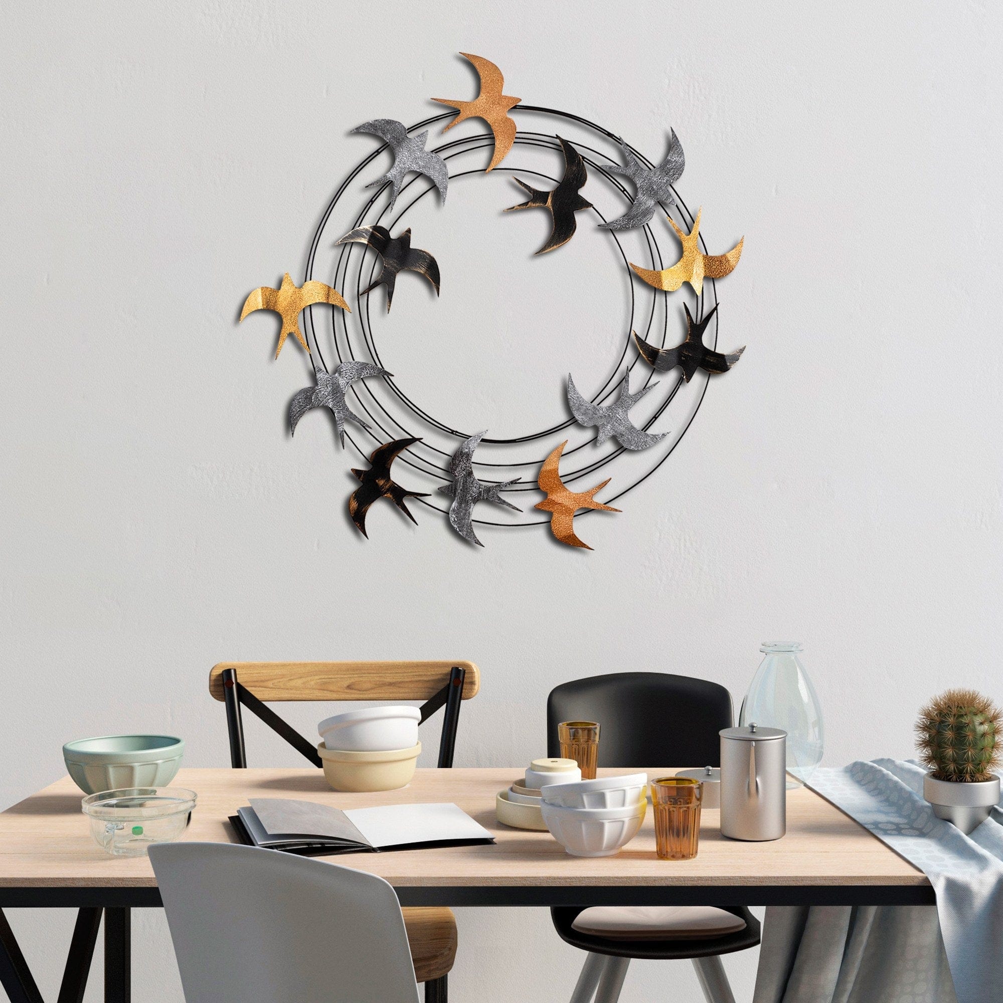 Decoratiune perete SPIRAL FLOCK 6, multicolor, metal, 87x5x87 cm