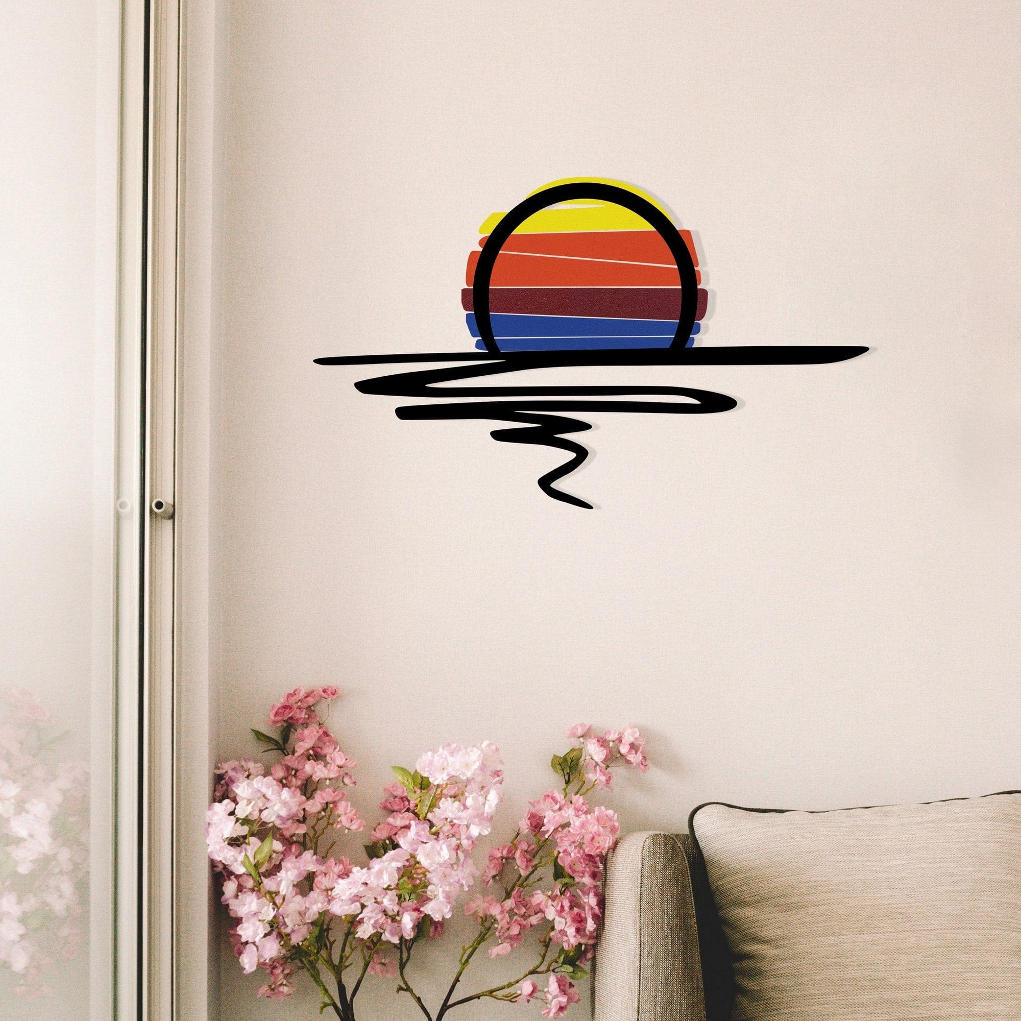 Decoratiune perete SUNSET, multicolor, metal/lemn, 70x50 cm