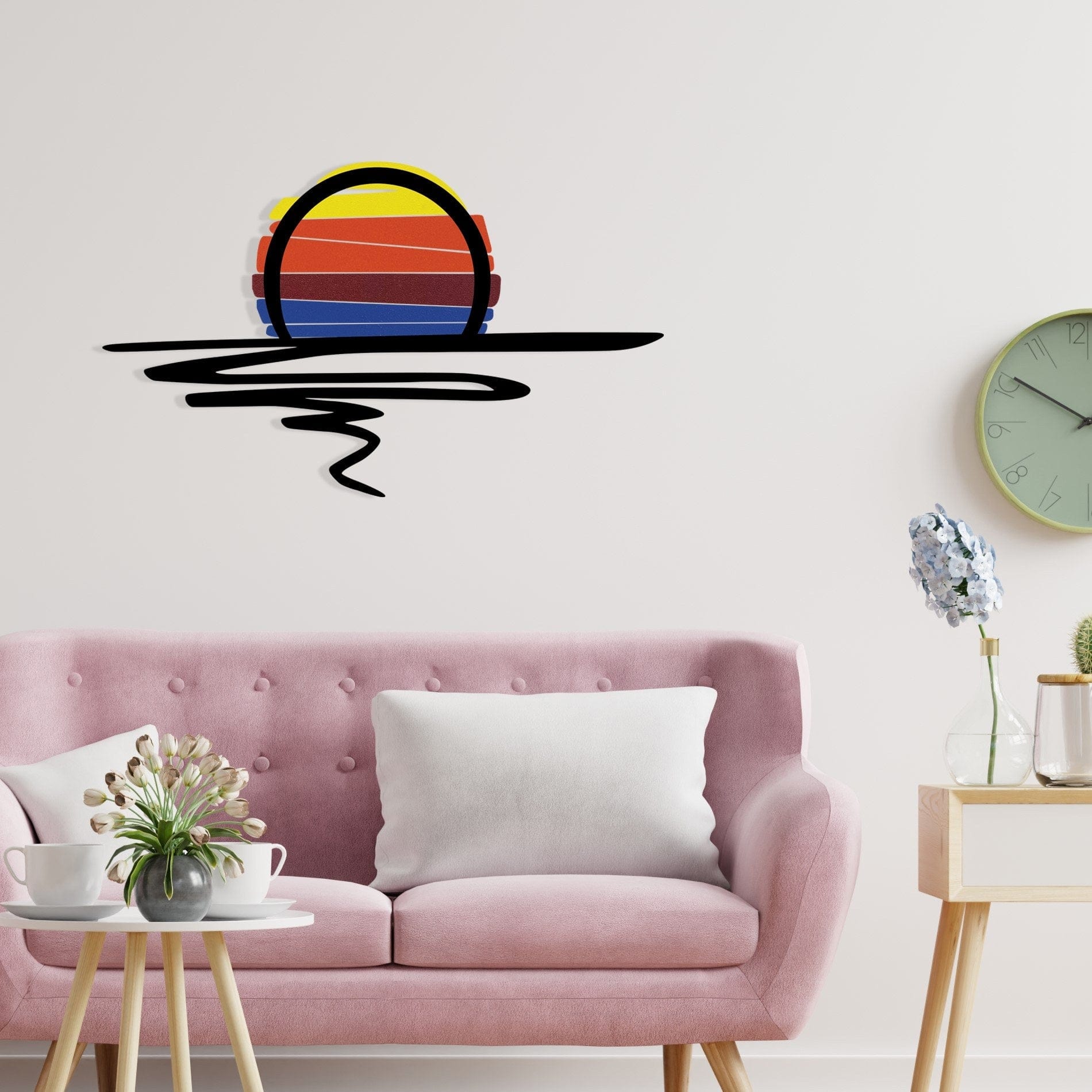 Decoratiune perete SUNSET, multicolor, metal/lemn, 70x50 cm