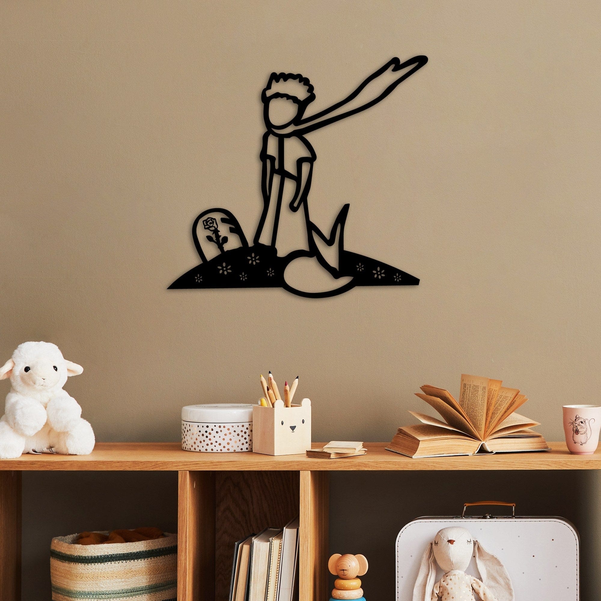 Decoratiune perete THE LITTLE PRINCE 3, negru, metal, 58x54 cm