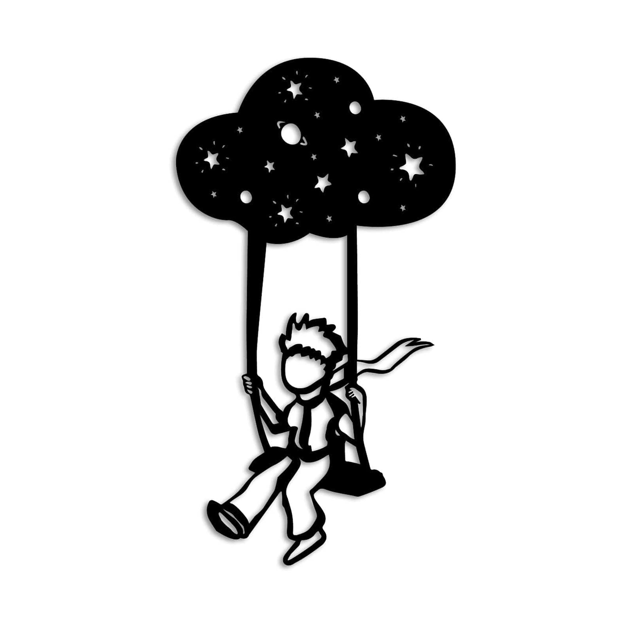 Decoratiune perete THE LITTLE PRINCE 6, negru, metal, 34x62 cm