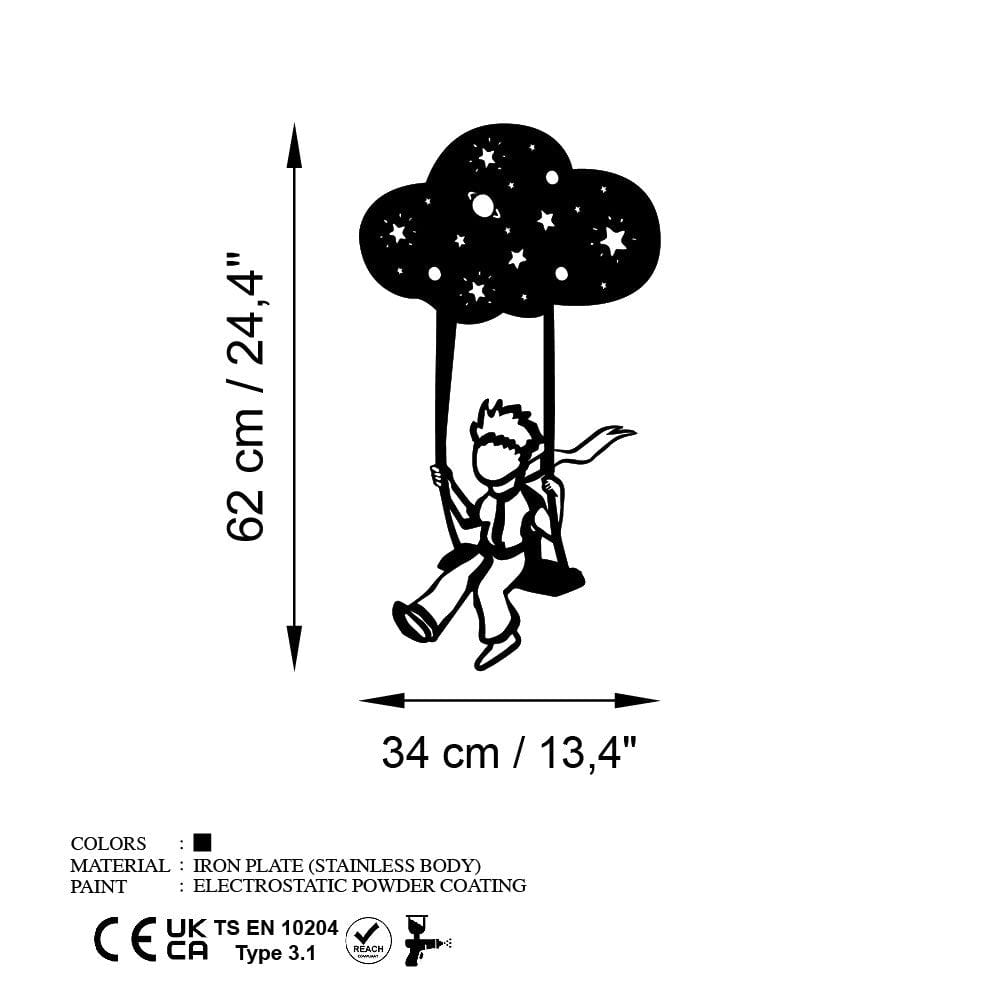 Decoratiune perete THE LITTLE PRINCE 6, negru, metal, 34x62 cm