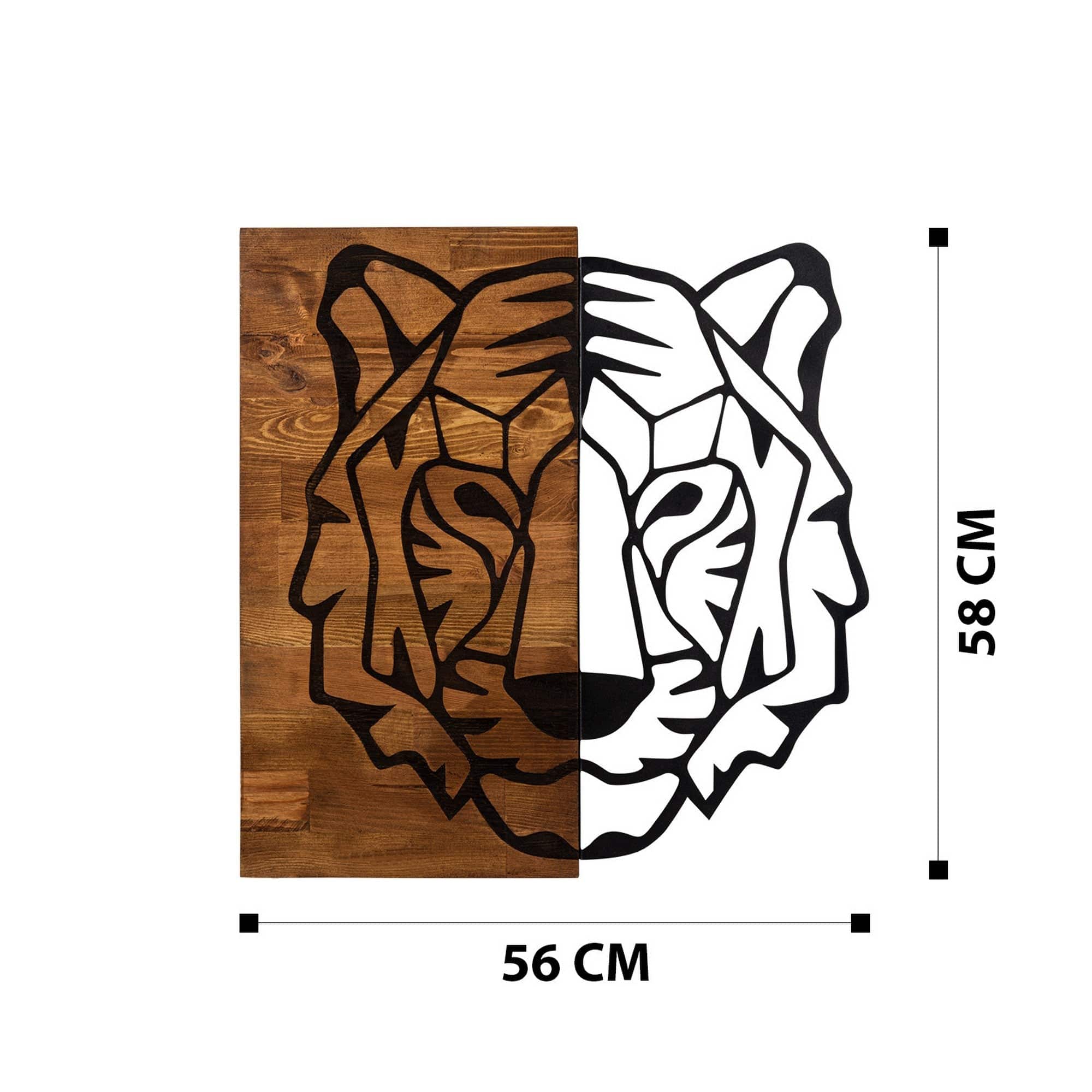 Decoratiune perete TIGER 1, nuc/negru, lemn/metal, 56x3x58 cm