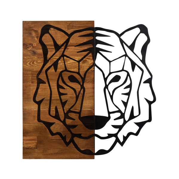 Decoratiune perete TIGER 1, nuc/negru, lemn/metal, 56x3x58 cm