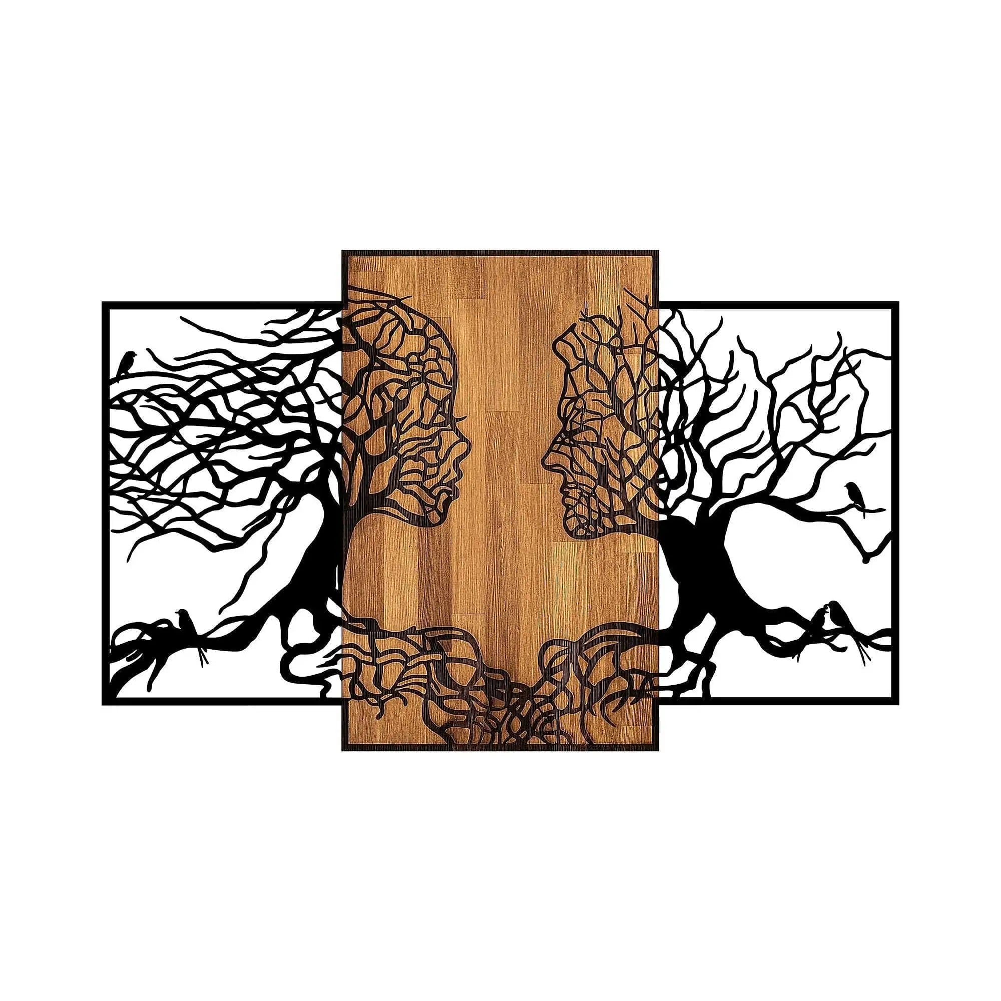 Decoratiune perete TREE LOVE 312, negru/nuc, metal/lemn, 125x3x79 cm