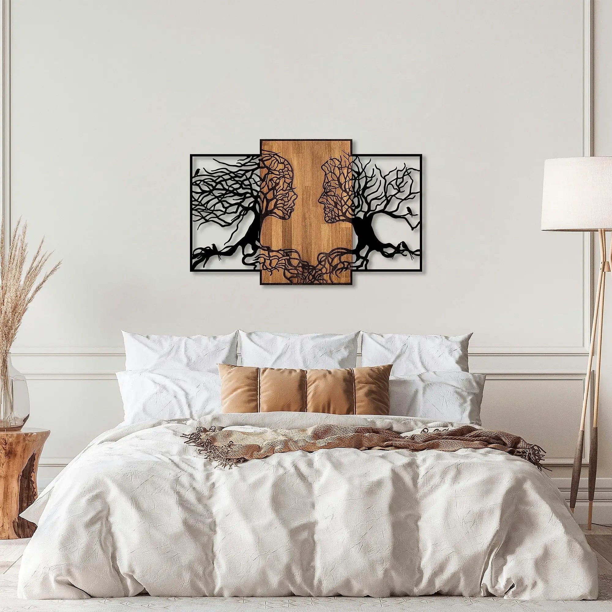 Decoratiune perete TREE LOVE 312, negru/nuc, metal/lemn, 125x3x79 cm