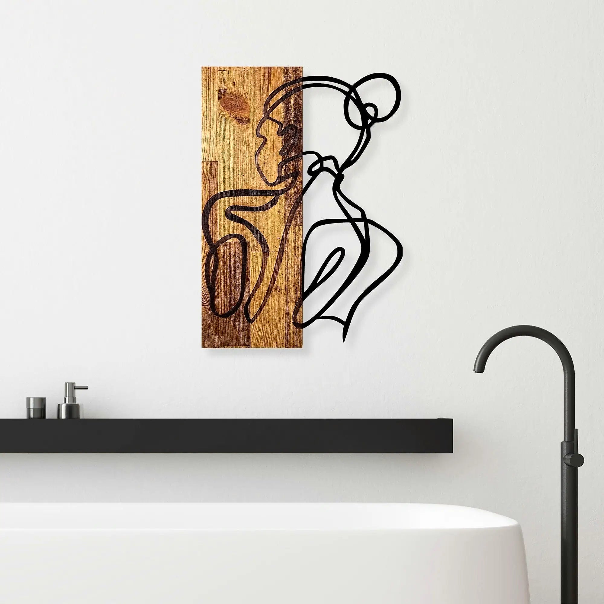 Decoratiune perete WOMAN BODY, stejar/negru, lemn/metal, 35x3x50 cm