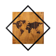 Decoratiune perete WORLD 2, stejar/negru, lemn/metal, 54x54 cm