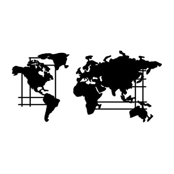 Decoratiune perete WORLD MAP-L, negru, metal, 120x56 cm