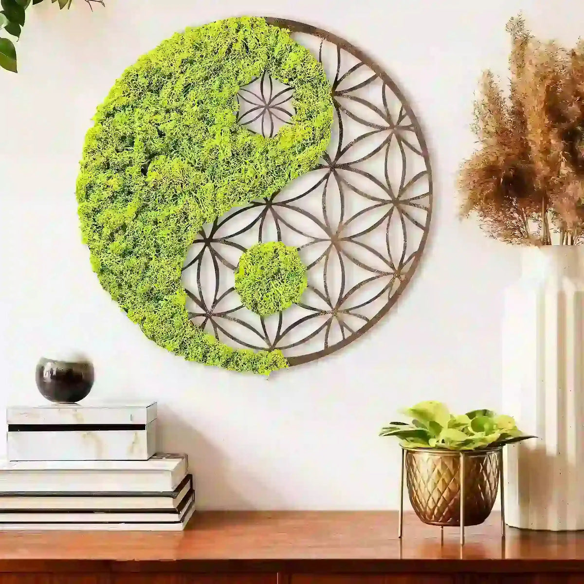 Decoratiune perete YIN YANG, verde/maro, 44x1x44 cm