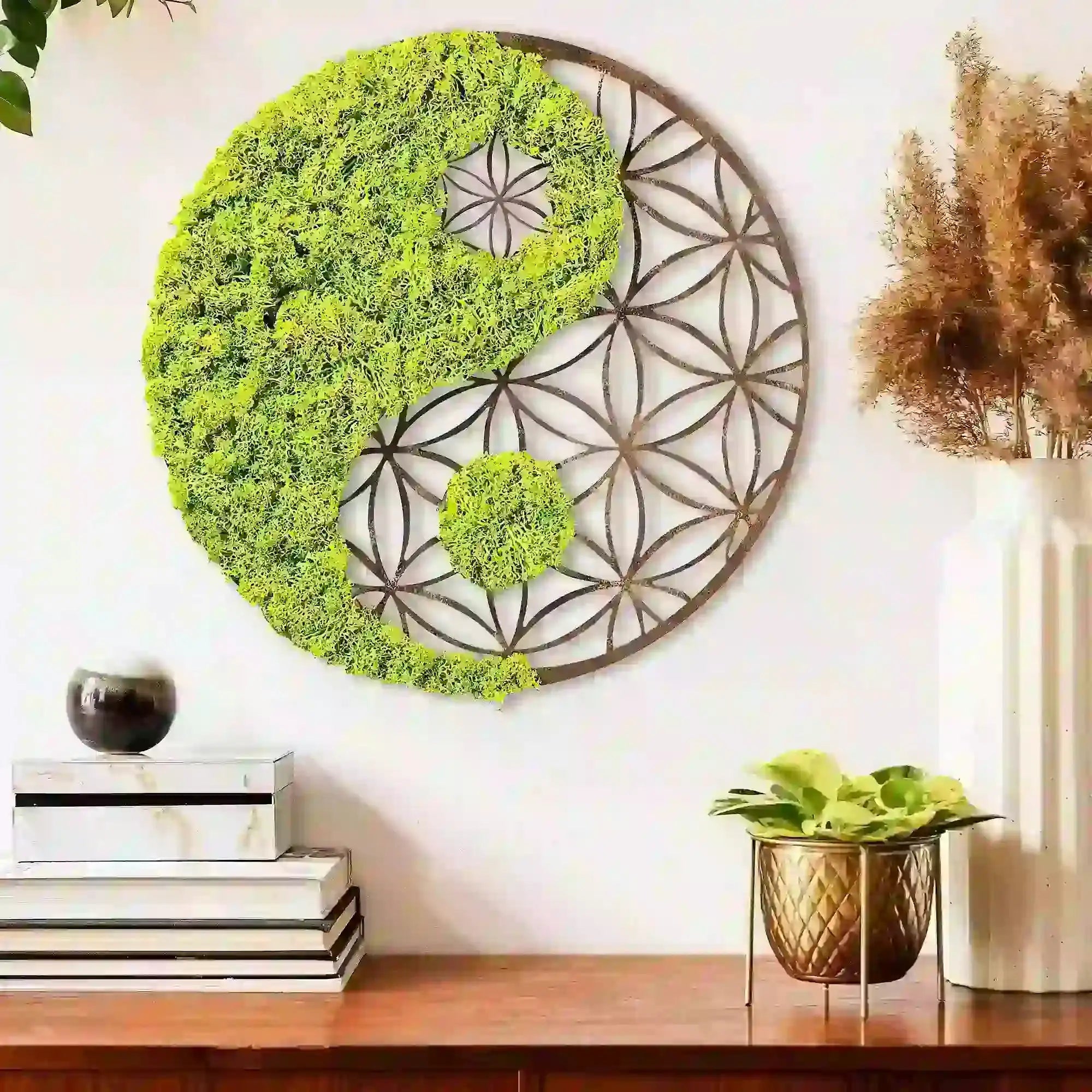 Decoratiune perete YIN YANG, verde/maro, 44x1x44 cm