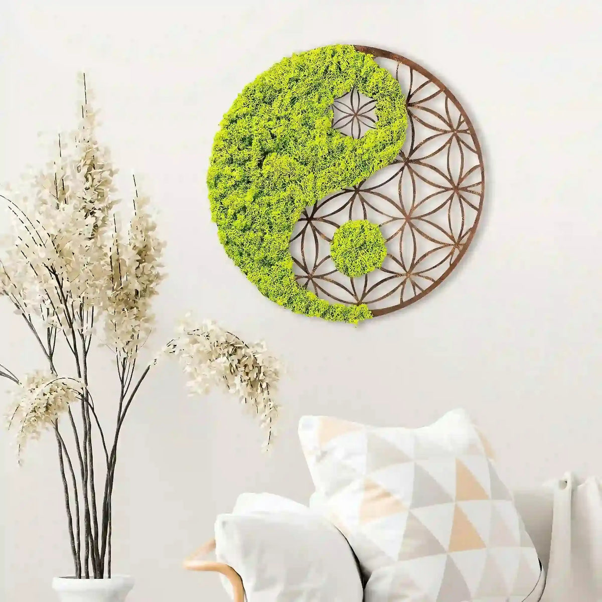 Decoratiune perete YIN YANG, verde/maro, 44x1x44 cm