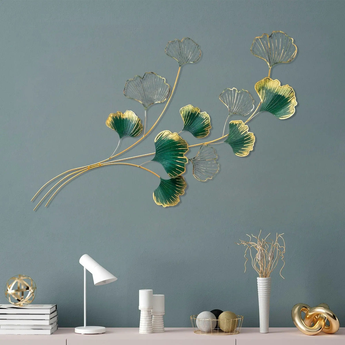 Decoratiune perete YIWU, verde/auriu, metal, 120x4x100 cm