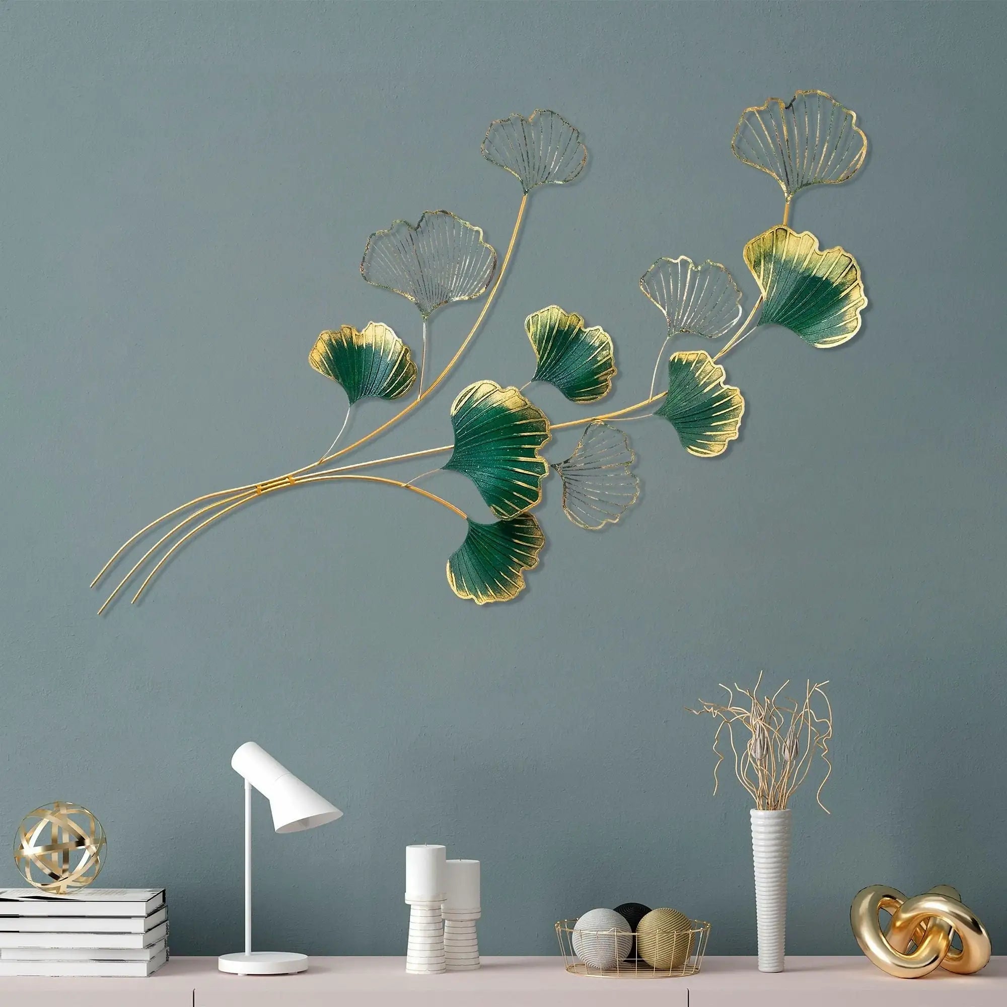 Decoratiune perete YIWU, verde/auriu, metal, 120x4x100 cm