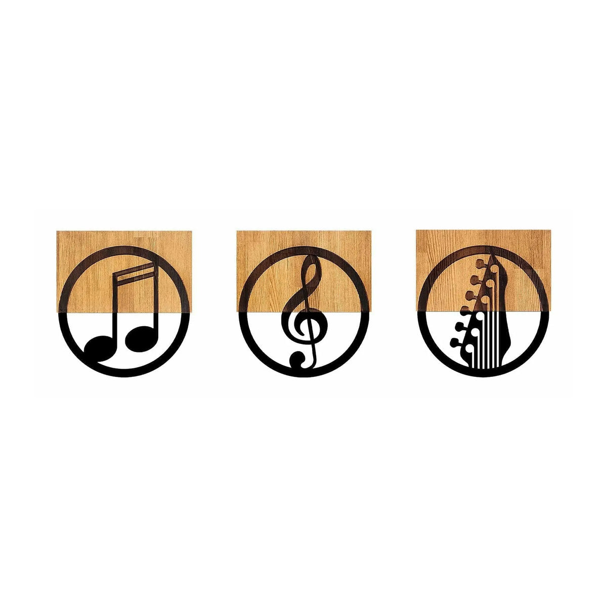 Decoratiuni perete JUST MUSIC - 334, negru/stejar, metal/lemn, 25x3x27 cm