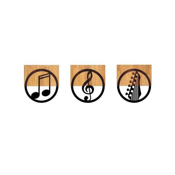 Decoratiuni perete JUST MUSIC - 334, negru/stejar, metal/lemn, 25x3x27 cm