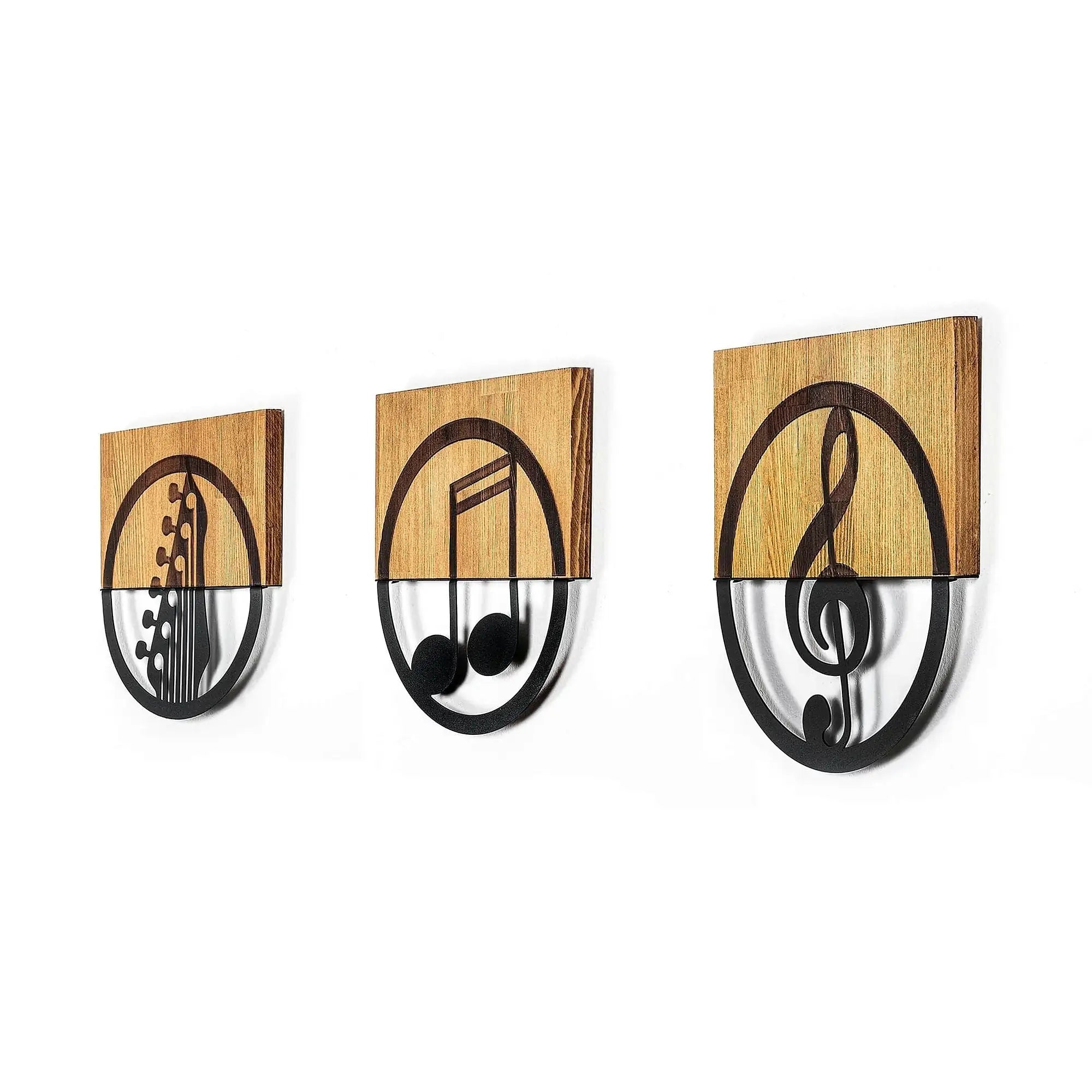 Decoratiuni perete JUST MUSIC - 334, negru/stejar, metal/lemn, 25x3x27 cm