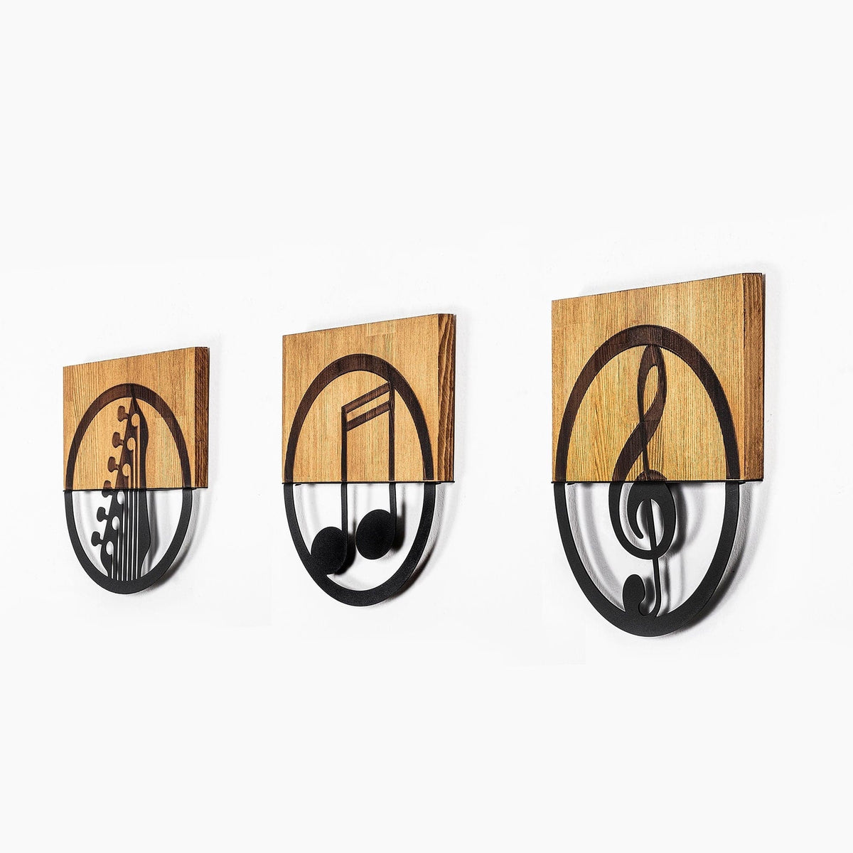 Decoratiuni perete JUST MUSIC - 334, negru/stejar, metal/lemn, 25x3x27 cm