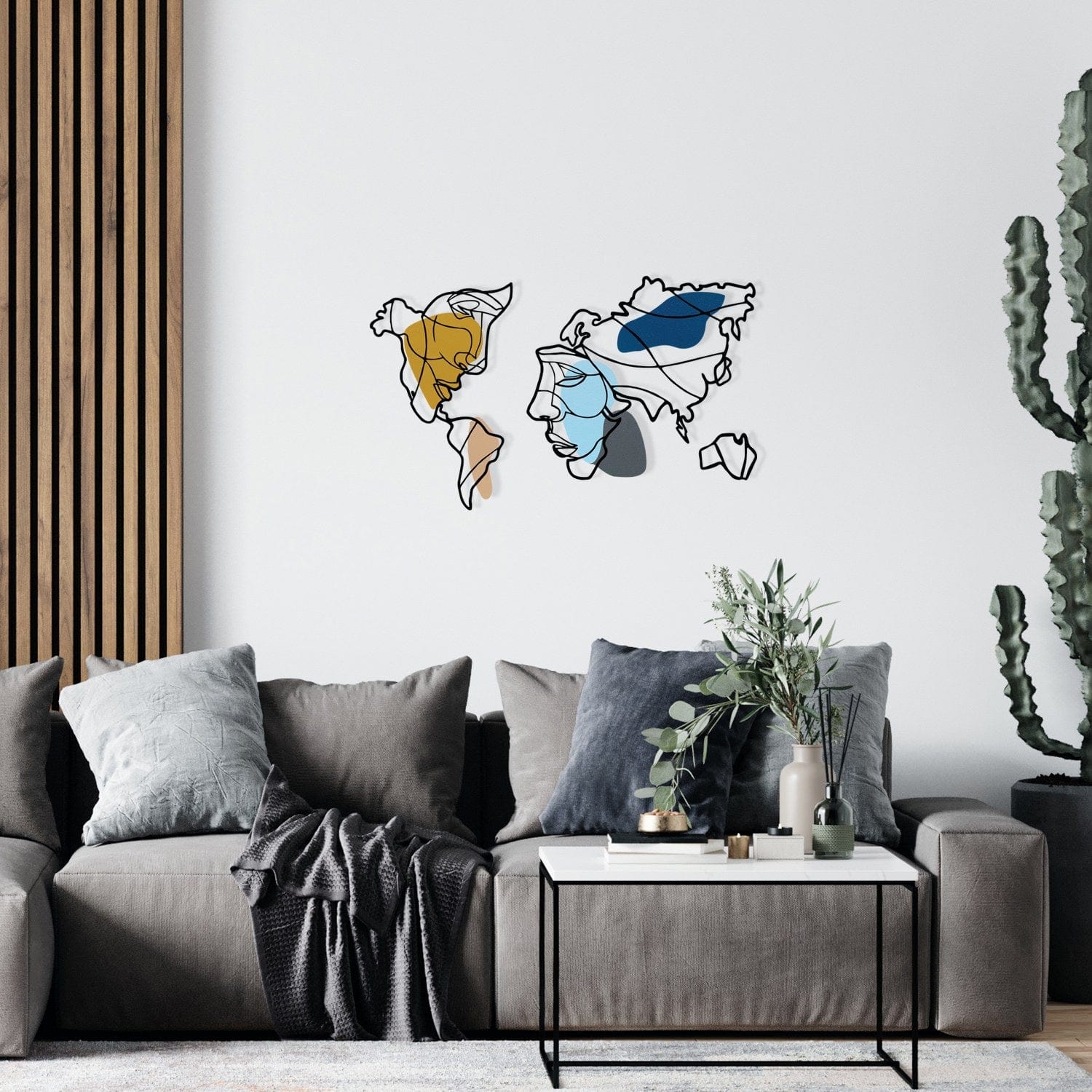 Decoratiuni perete LIE WORLD S, multicolor, metal/lemn, 100x65 cm