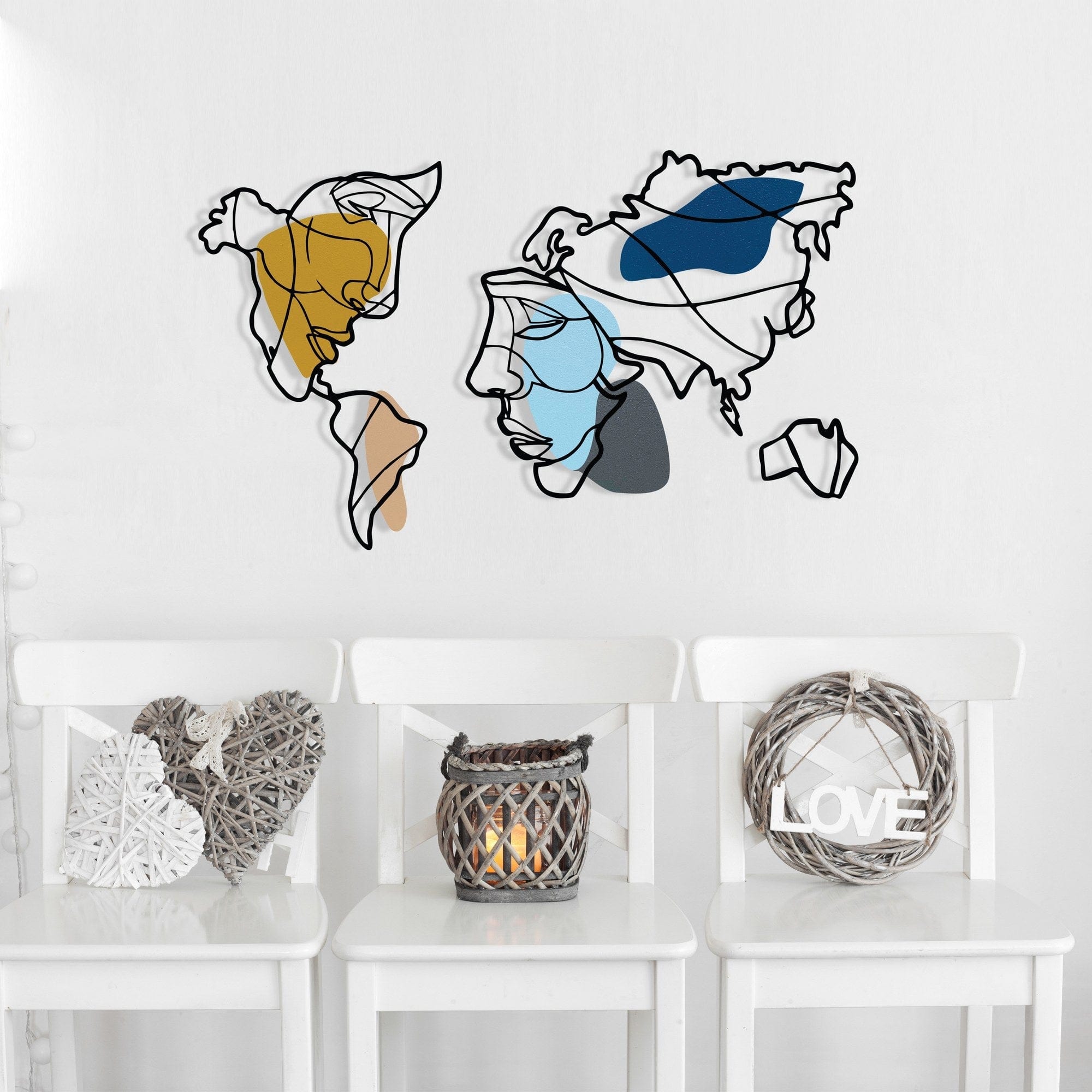 Decoratiuni perete LIE WORLD S, multicolor, metal/lemn, 100x65 cm