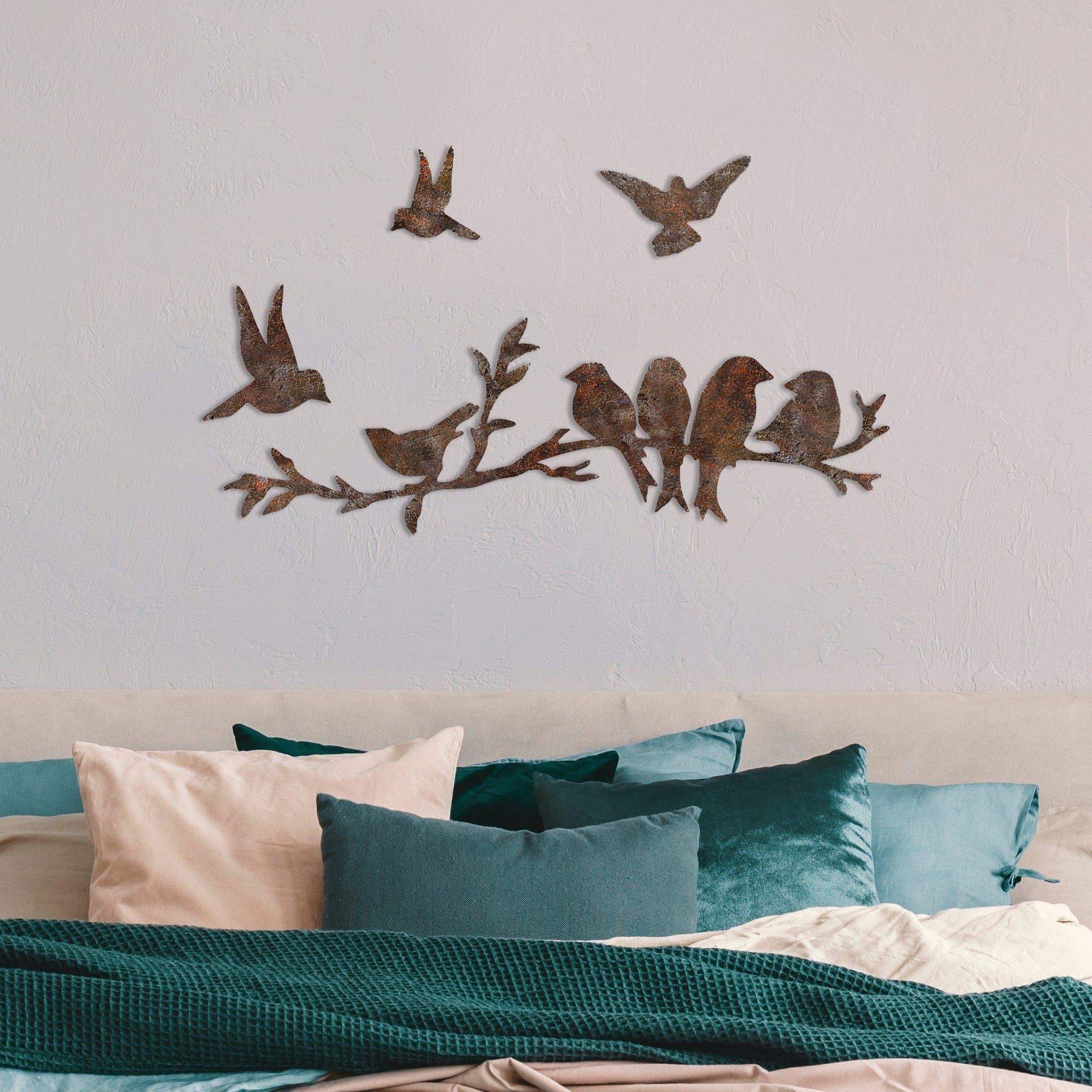 Decoratiuni perete RUSTY BIRDS 2, maro, metal, 68x22 cm