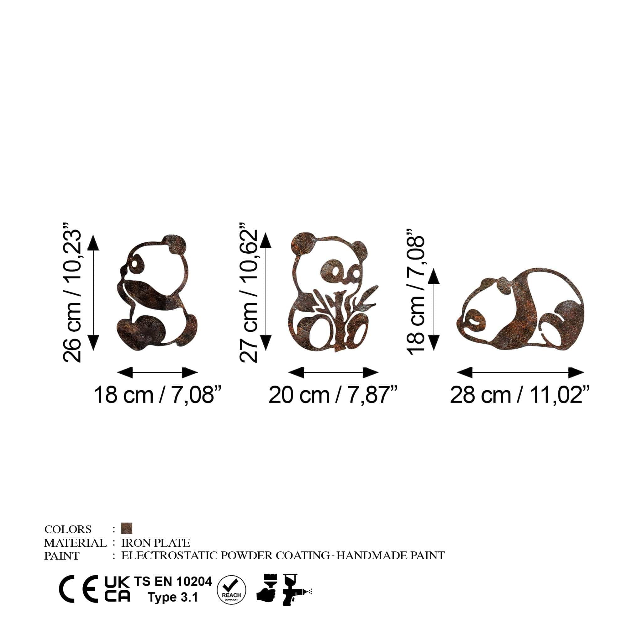 Decoratiuni perete RUSTY PANDA, maro, metal